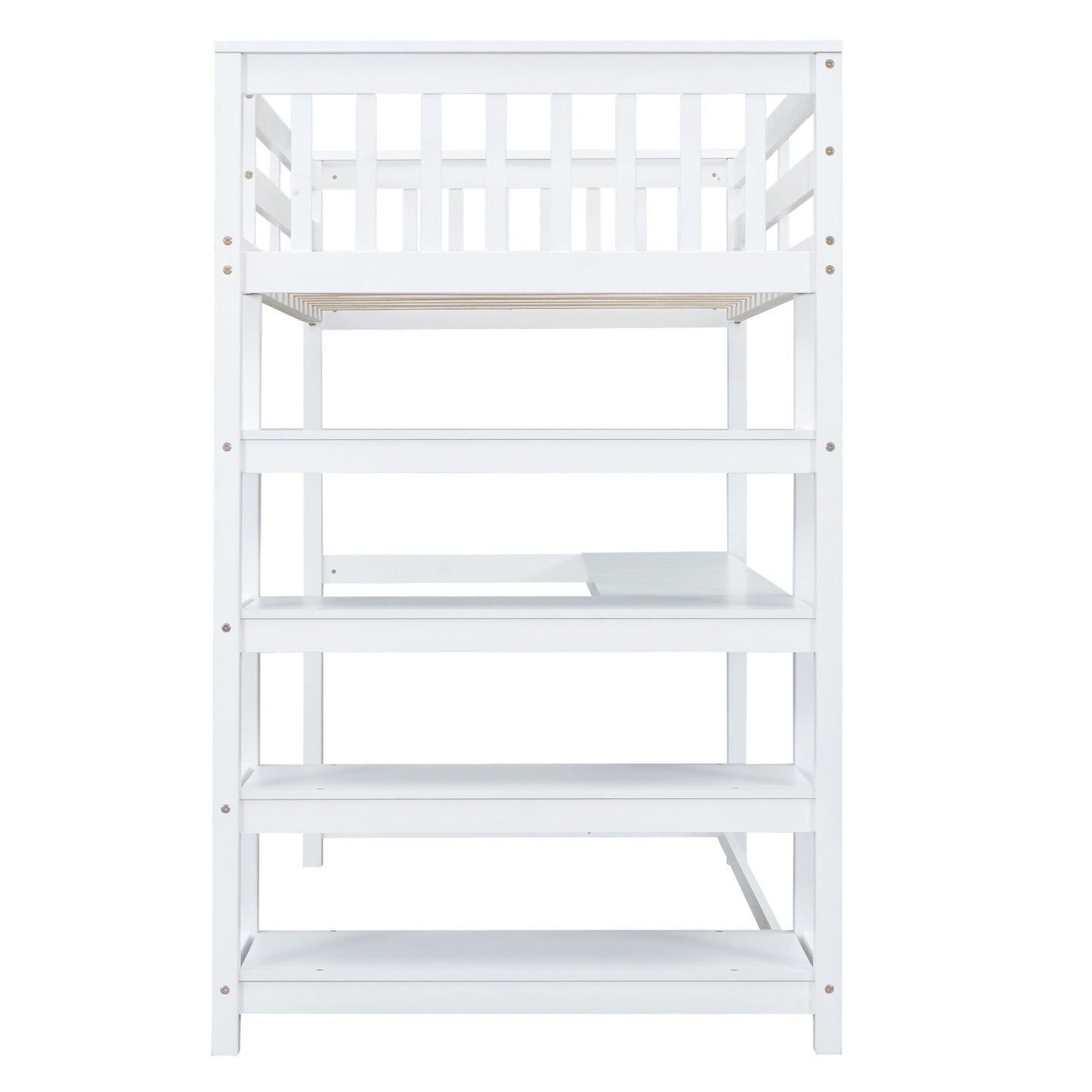 Loft Bed With Storage Shelves And Under Bed Desk