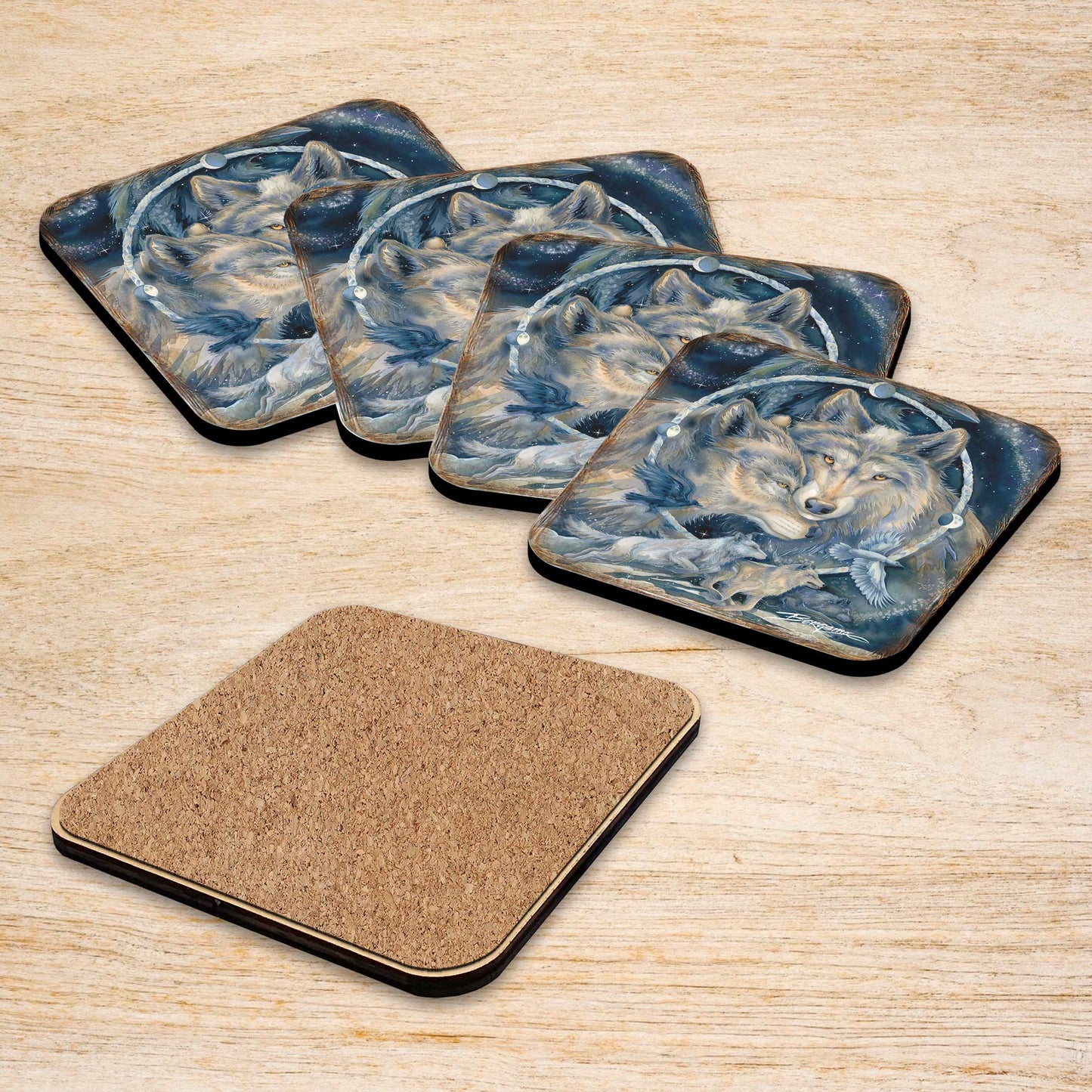 In Spirit I am Free Wooden Cork Coasters Gift Set of 4 by J. Bergsma - Wildlife Decor  - 8199471C-S4