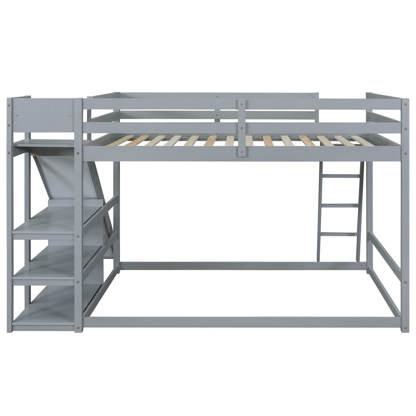 Bunk Bed With Ladder, Slide, And Shelves Pine Wood
