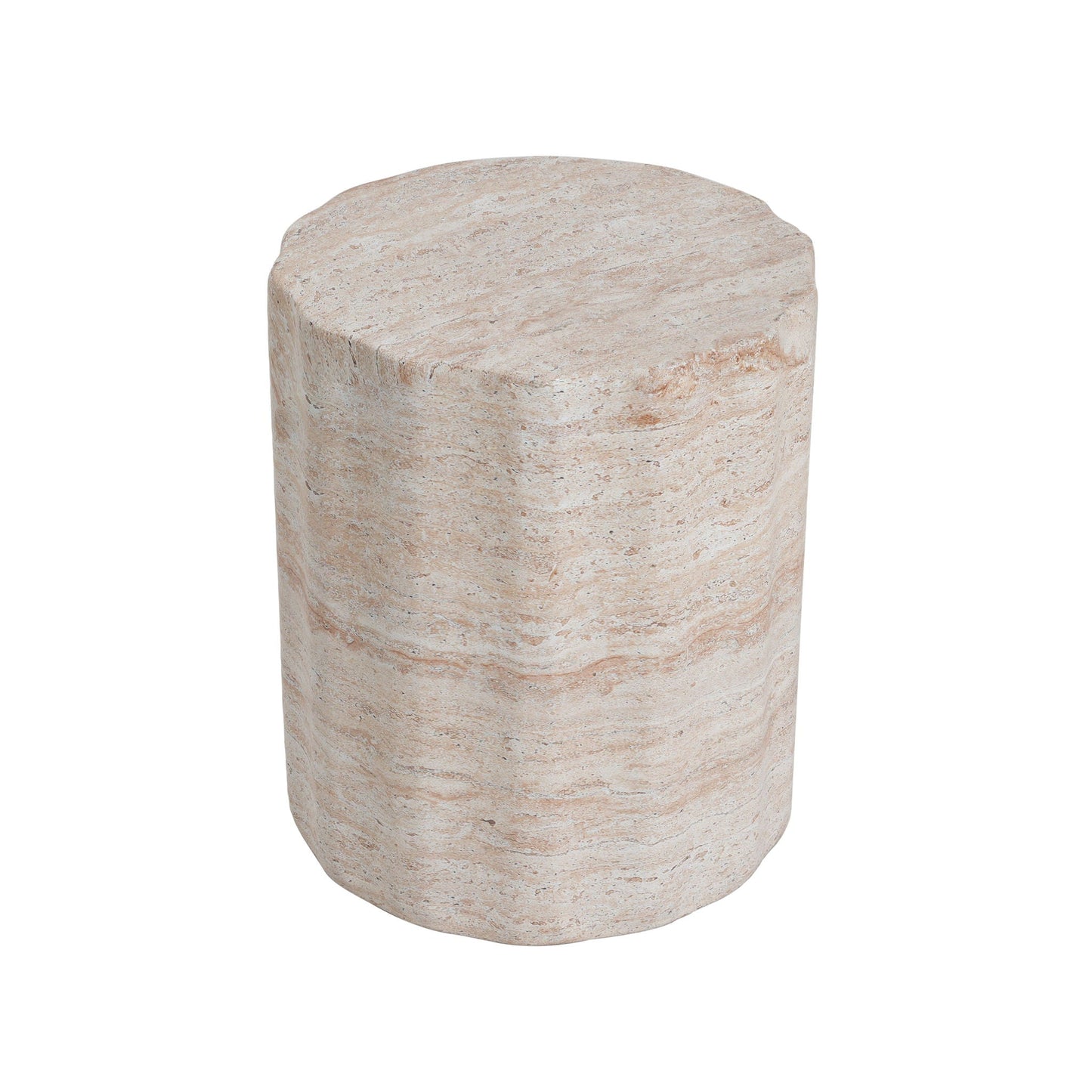 Elegant Indoor/Outdoor Lightweight Concrete Side Table With Travertine - Beige