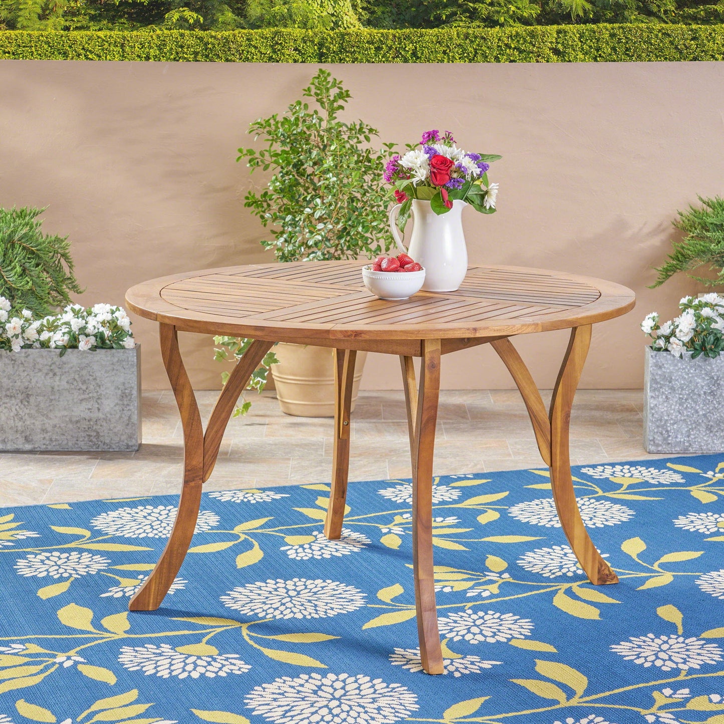 Hermosa Outdoor Acacia Wood Circular Dining Table