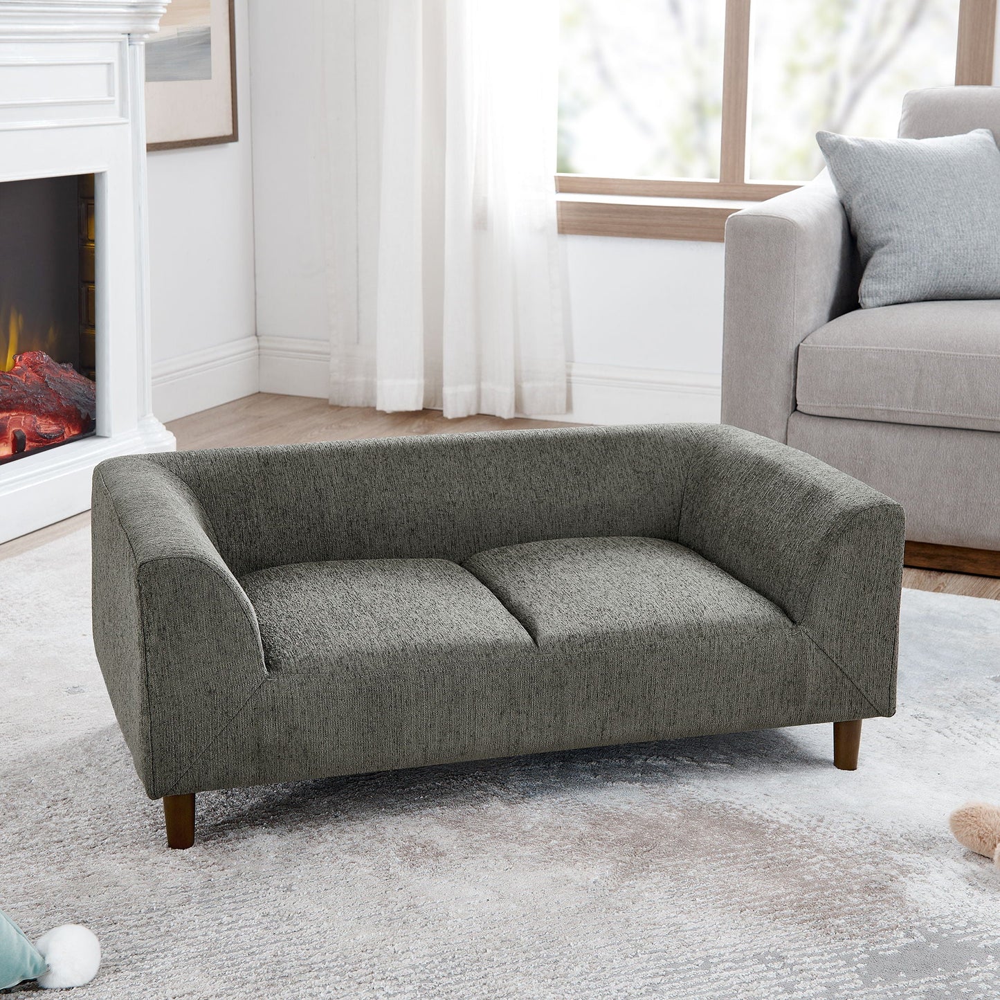 Modern Rectangular Pet Sofa With Backrest And Armrests For Small And Medium Dogs, Soft Cushion