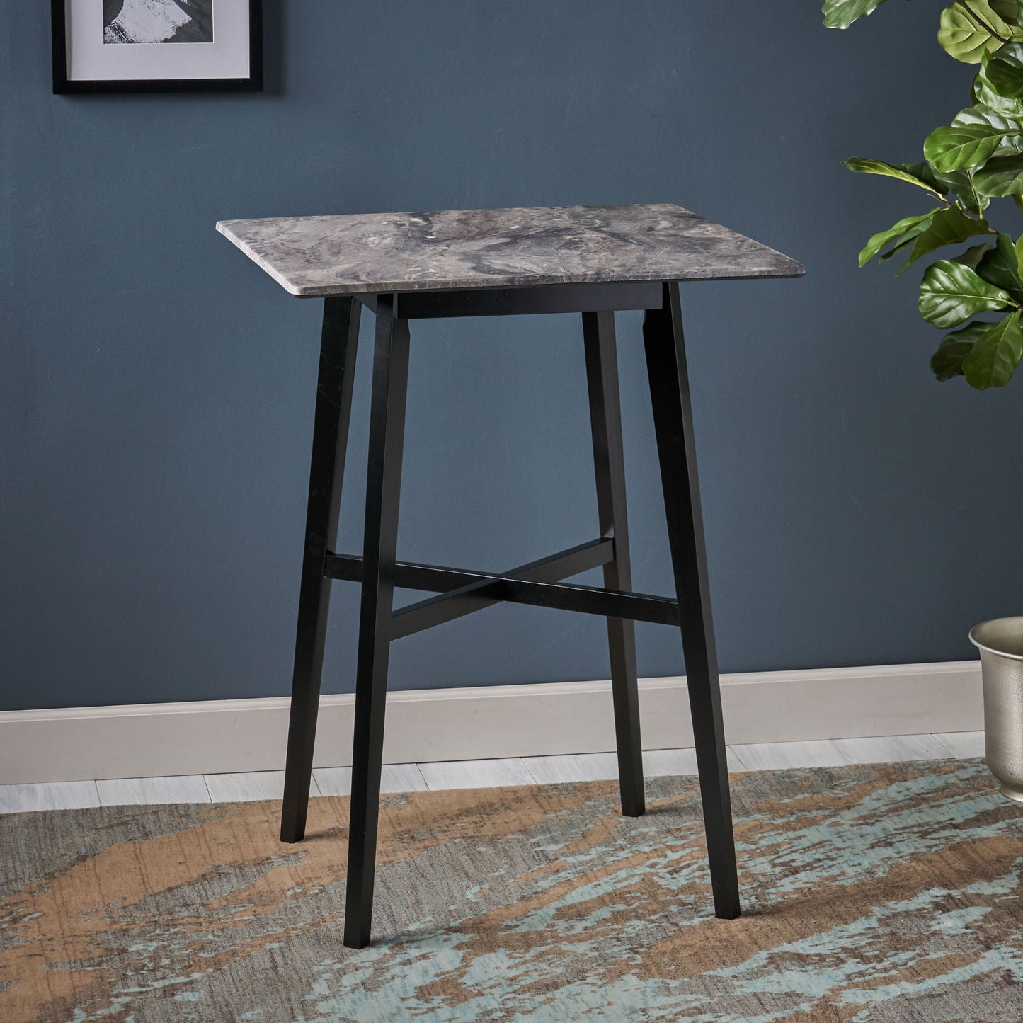Modern Bar Height Dining Table, Rubberwood Legs and Laminate Table Top