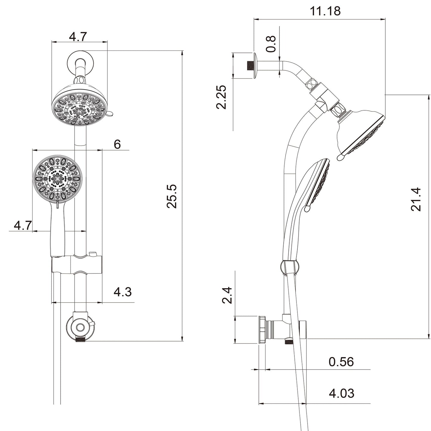 Multi Function Dual Shower Head Shower System With 4.7" Rain Showerhead, 7 Function Hand Shower, Adjustable Slide Bar