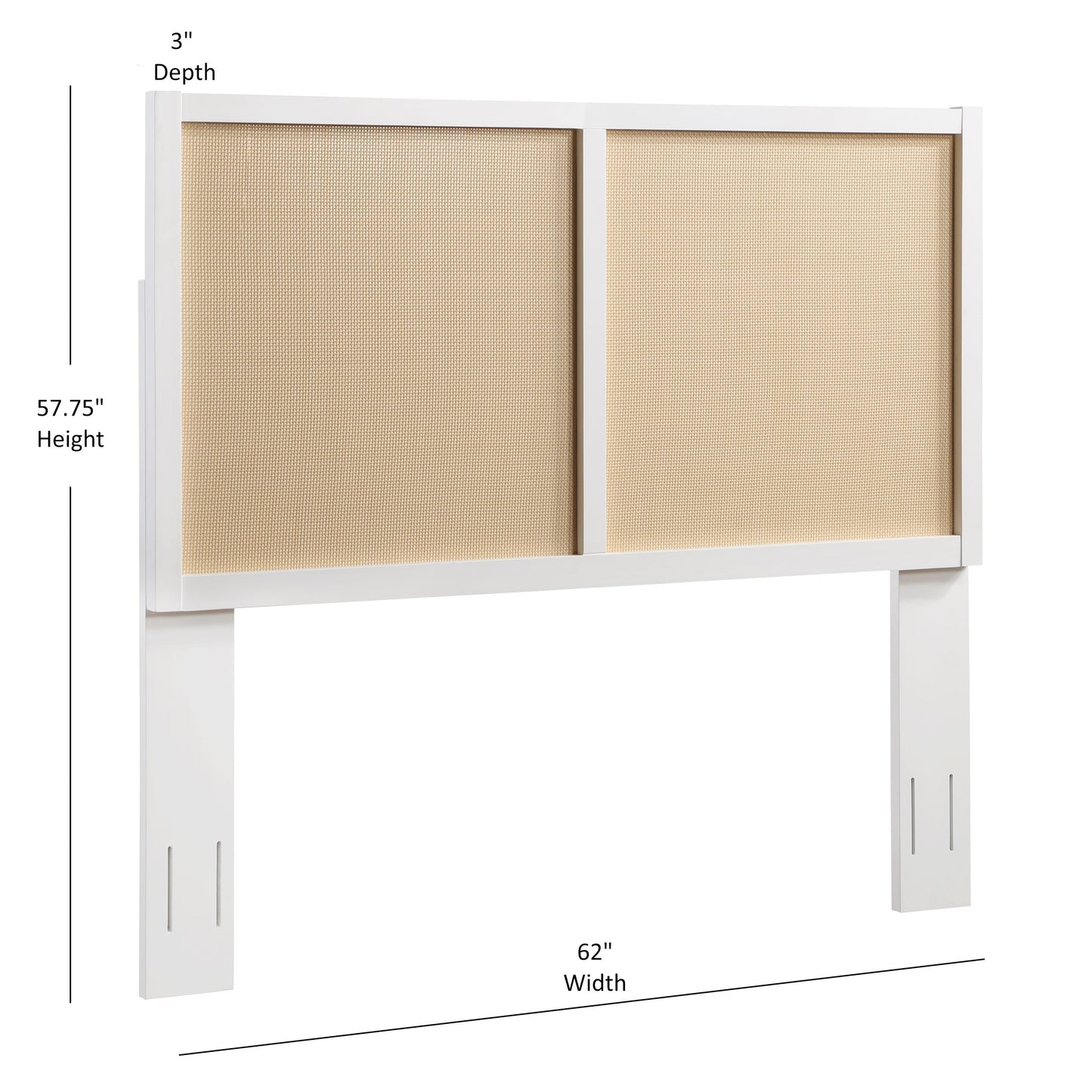 Barkley Cane and Solid Wood Headboard in White with Adjustable Height for Queen/Full Beds