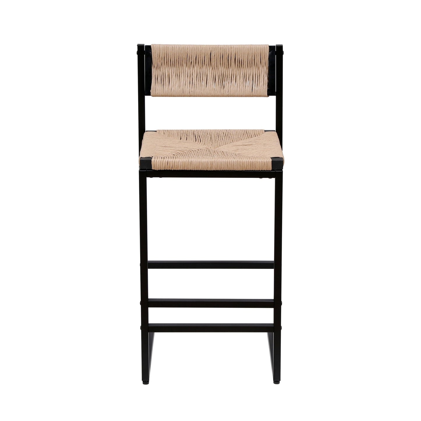 Bar Stools Paper Rope Weave Dining Chairs With Back Hand Weave Stools For Kichen Island, Bar & Counter (Set of 2)