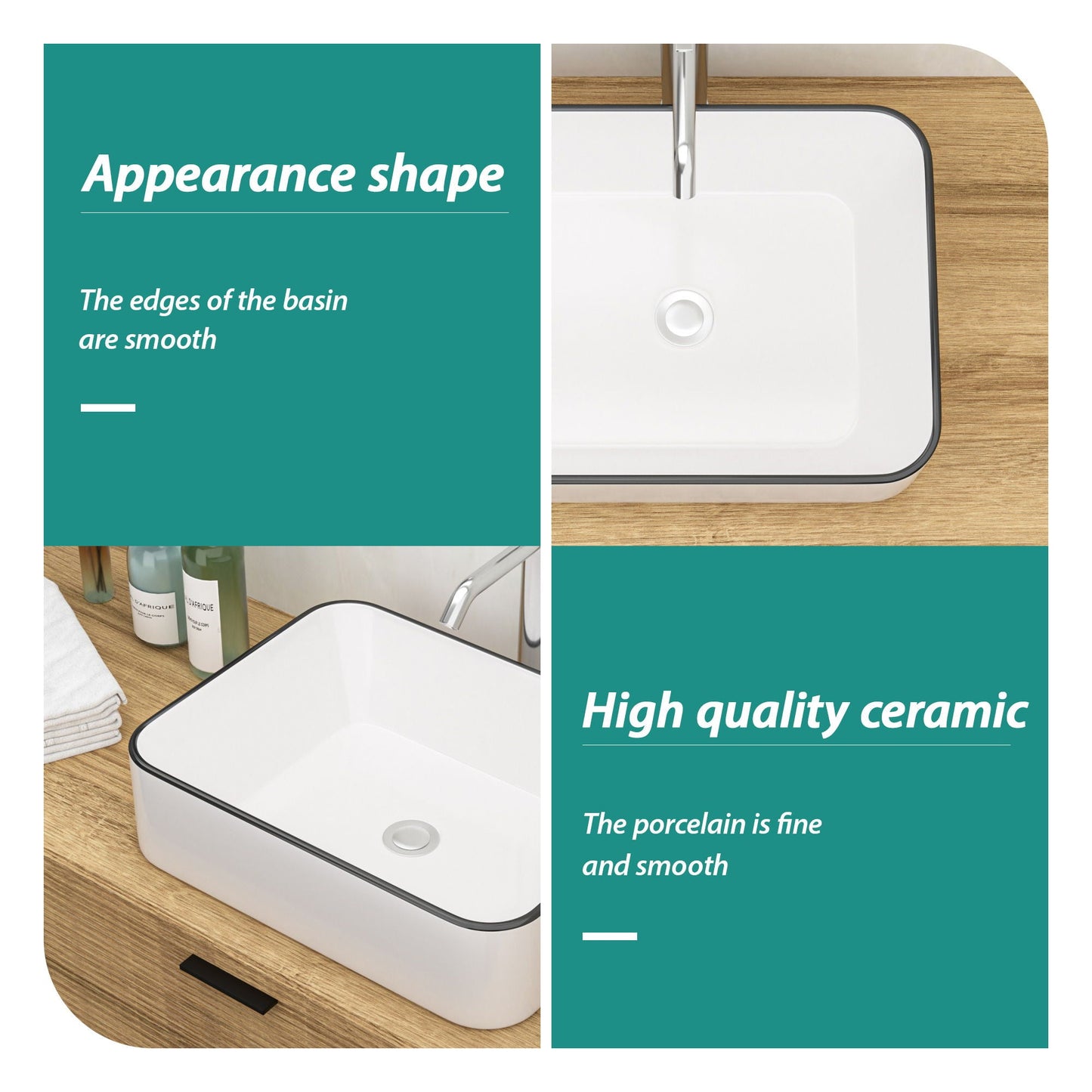Modern European Style Ceramic Rectangular Vessel Bathroom Sink