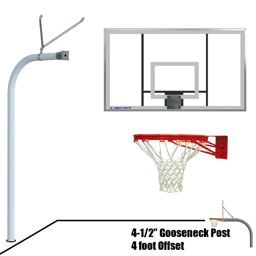 Jaypro Gooseneck Basketball System - 72 in. Acrylic Backboard, Double Rim Goal