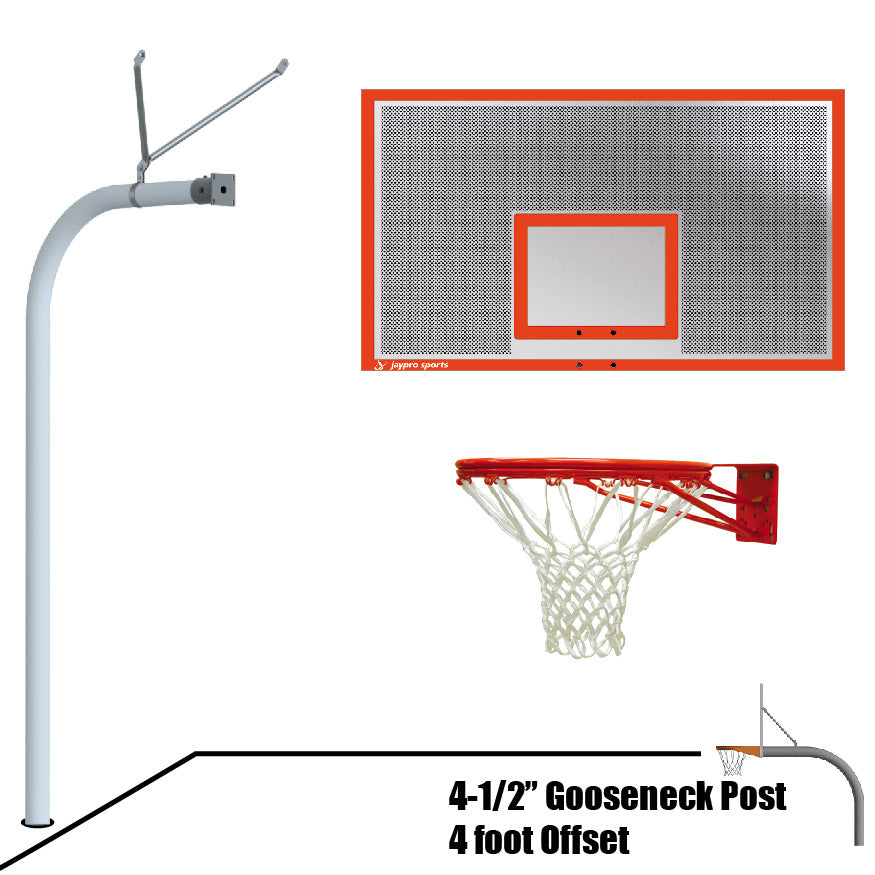 Jaypro Gooseneck Basketball System - 72 in. Perforated Steel Backboard with Double Rim Goal