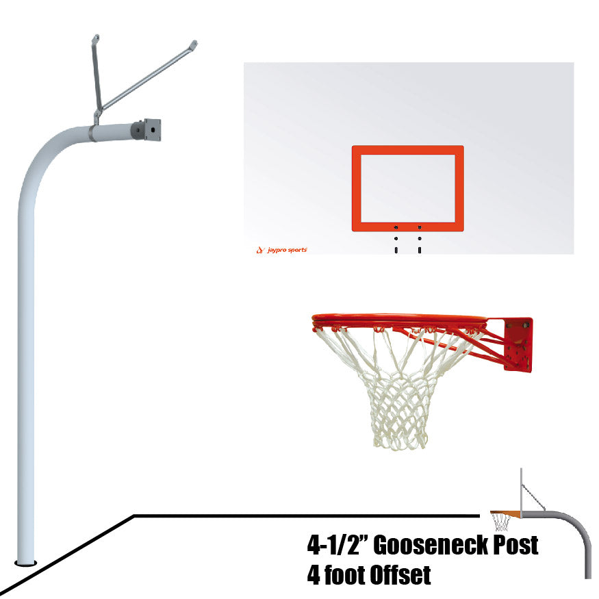 Jaypro Gooseneck Basketball System - 72 in. Steel Backboard & Double Rim Goal