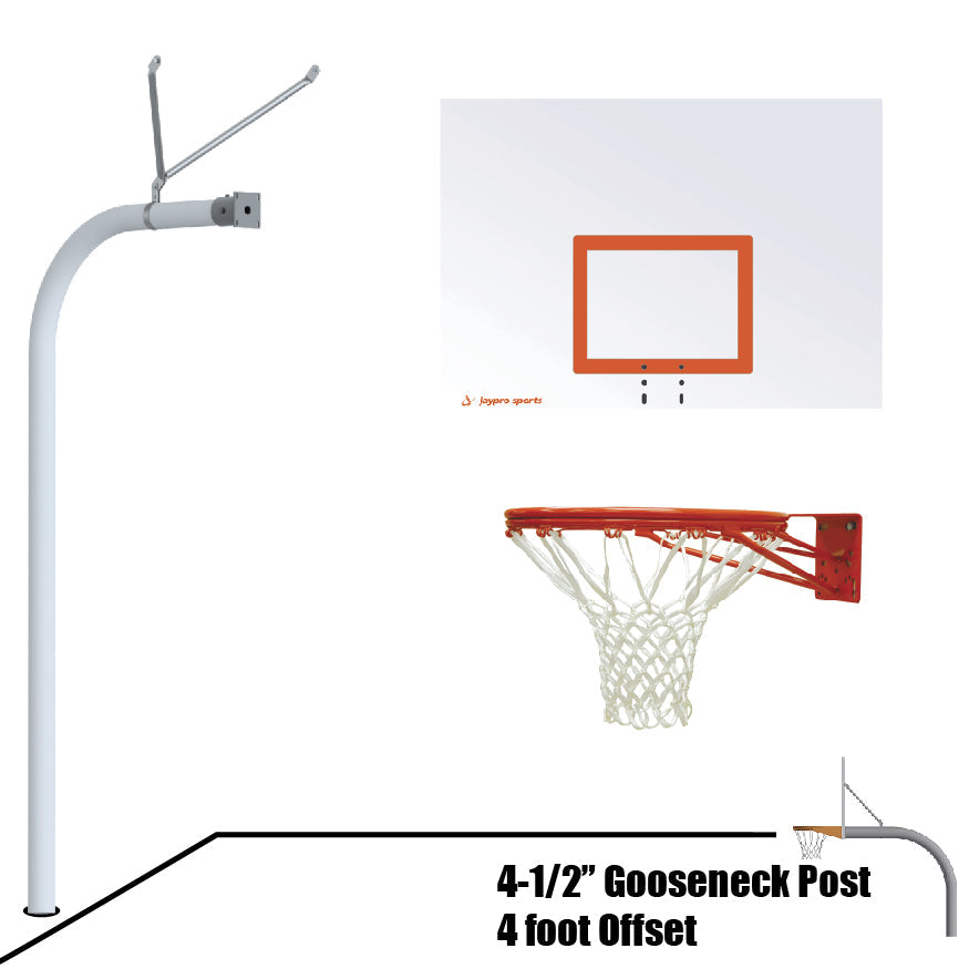 Jaypro Gooseneck Basketball System - 60 in. Steel Backboard, Double Rim, 4-1/2 in. Pole