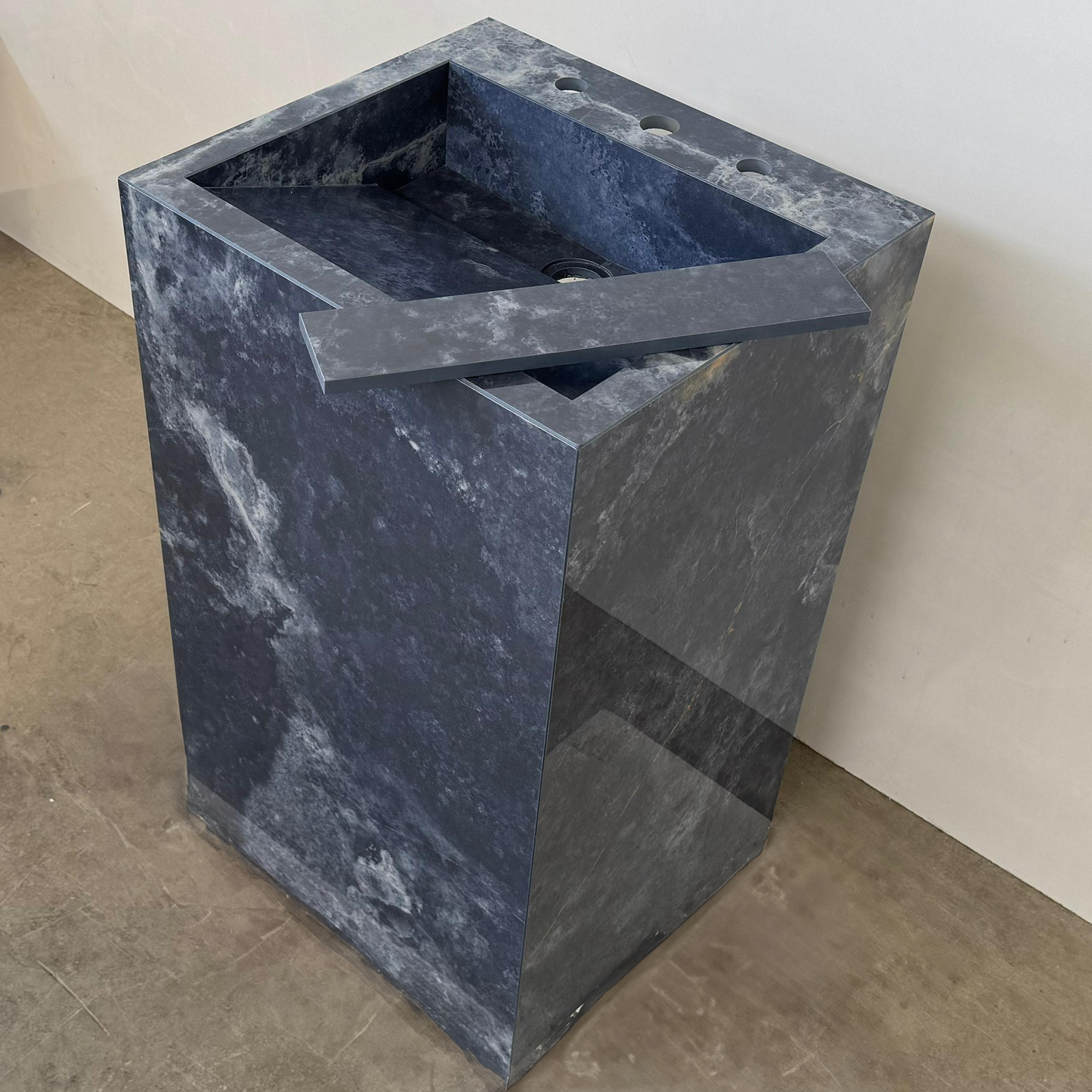 Custom Handcrafted Pedestal Porcelain Sink, Freestanding Blue Porcelain Integrated Sink, Bathroom Sink, Powder Room Sink, Marble Look Sink (ES-170)