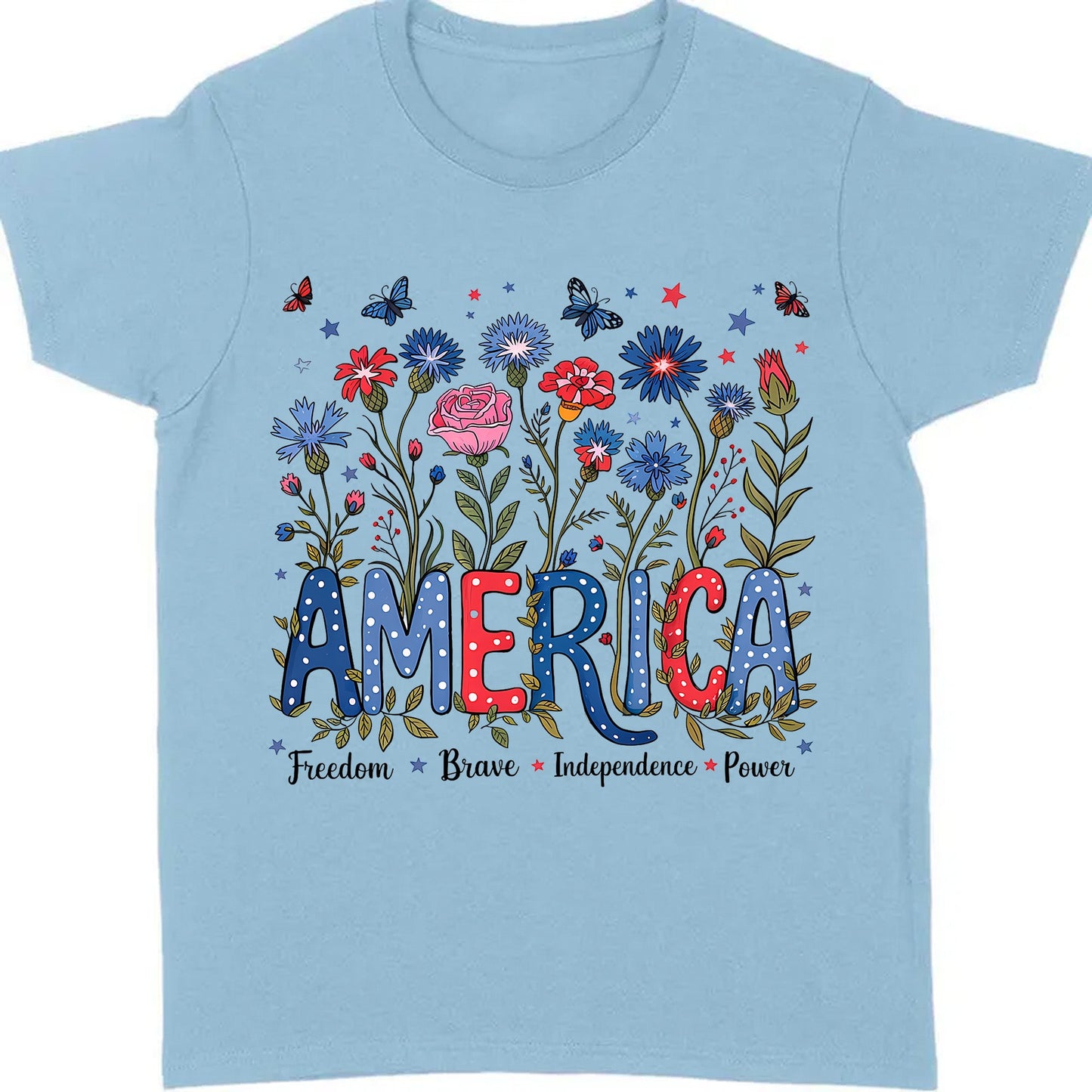Floral America Shirt | 4th Of July T-Shirt | Freedom Brave Independence Power Tee | Patriotic Shirt | Independence Day Shirt 682315