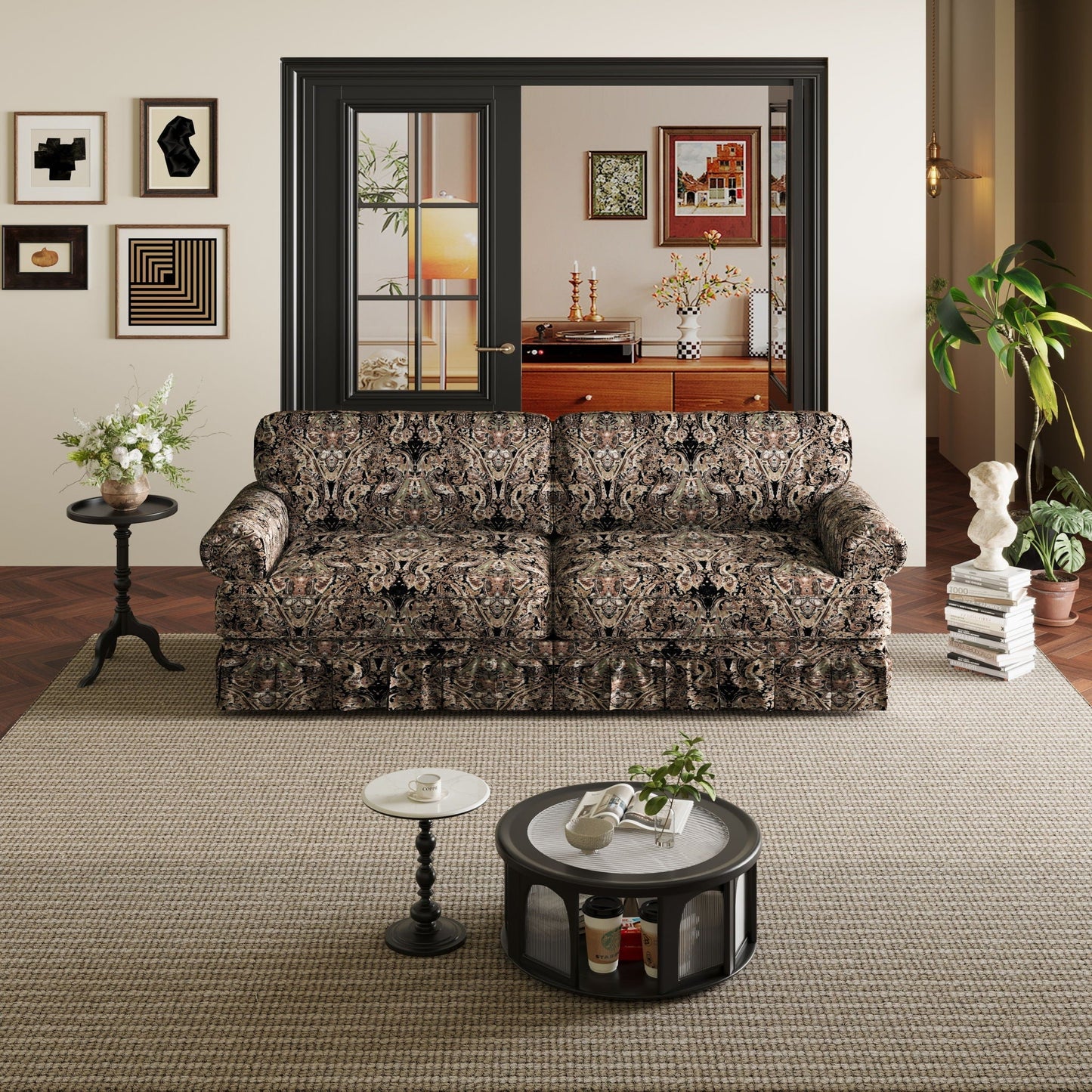 Luxuriously Comfortable Cloud Couch Sofa With Elegant Rolled Arms & Pleated Skirt Design