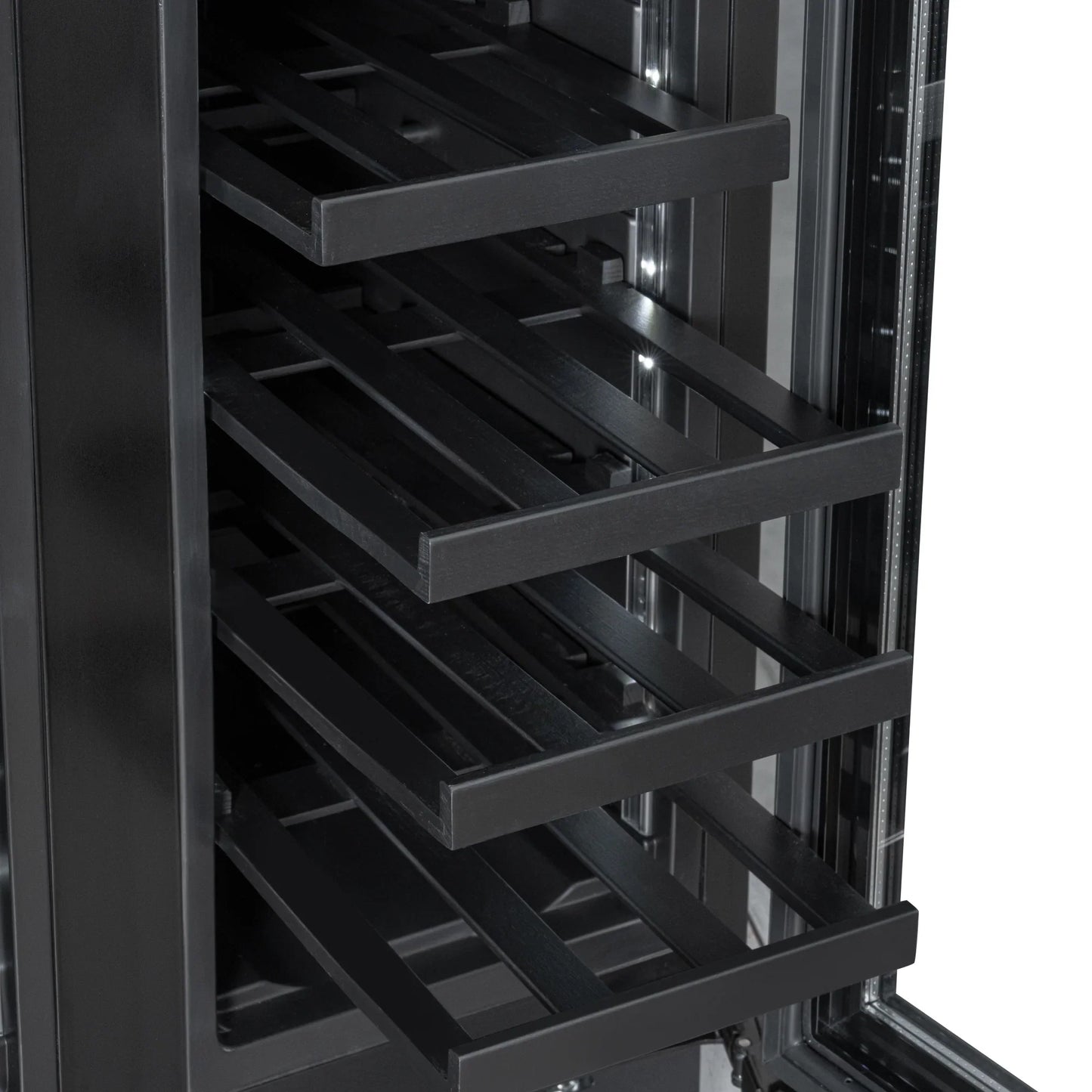 KoolMore Reserve 24 in. French Door Dual Zone Panel Ready Under-Counter Cooler and 20 Bottle Capacity in the Right Zone and 2.1 Cu. Ft. on the Left in Black