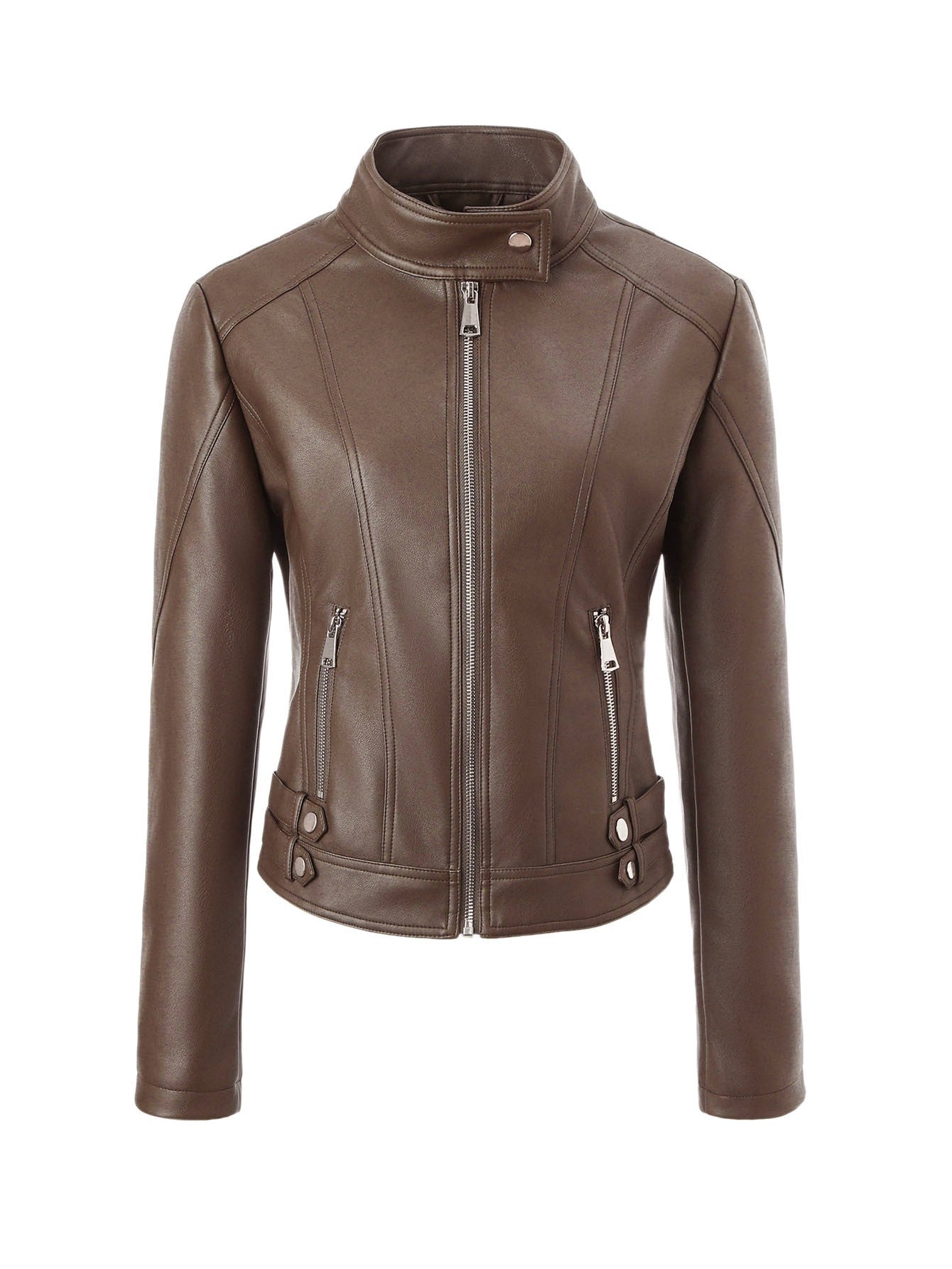 Plus-size Womens Slim-fit Stand-up Collar Jacket