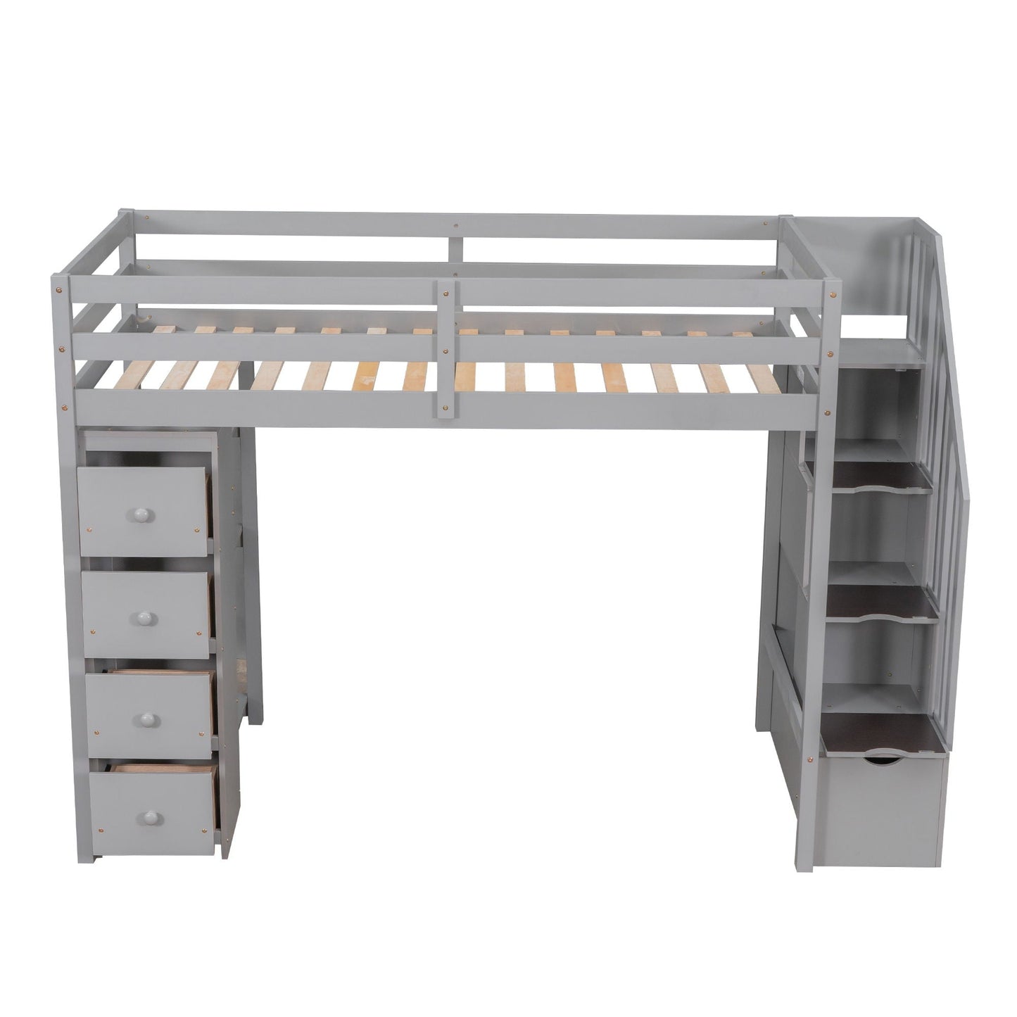 Loft Bed With Storage Drawers And Stairs With Shelves