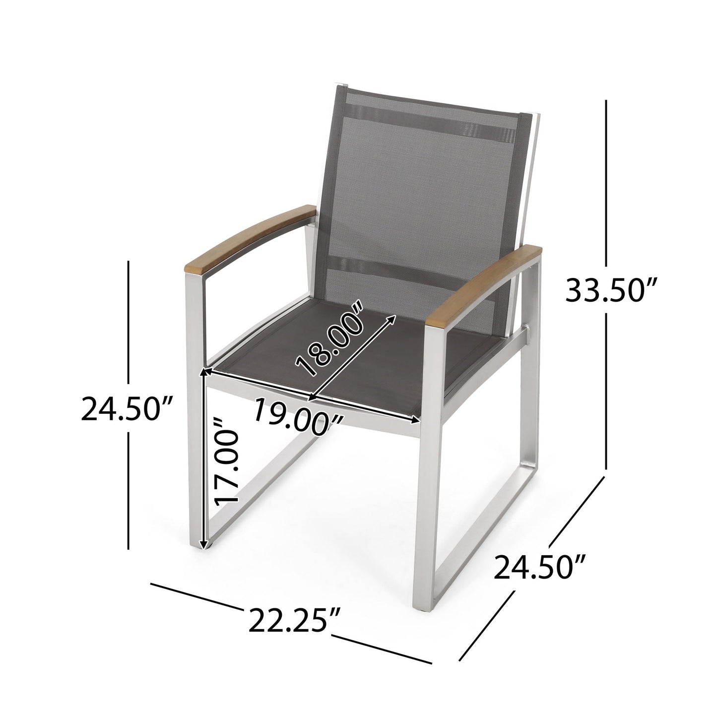 Poetic Outdoor Dining Chair with Faux Wood Arms and Aluminum Frame (Set of 2)