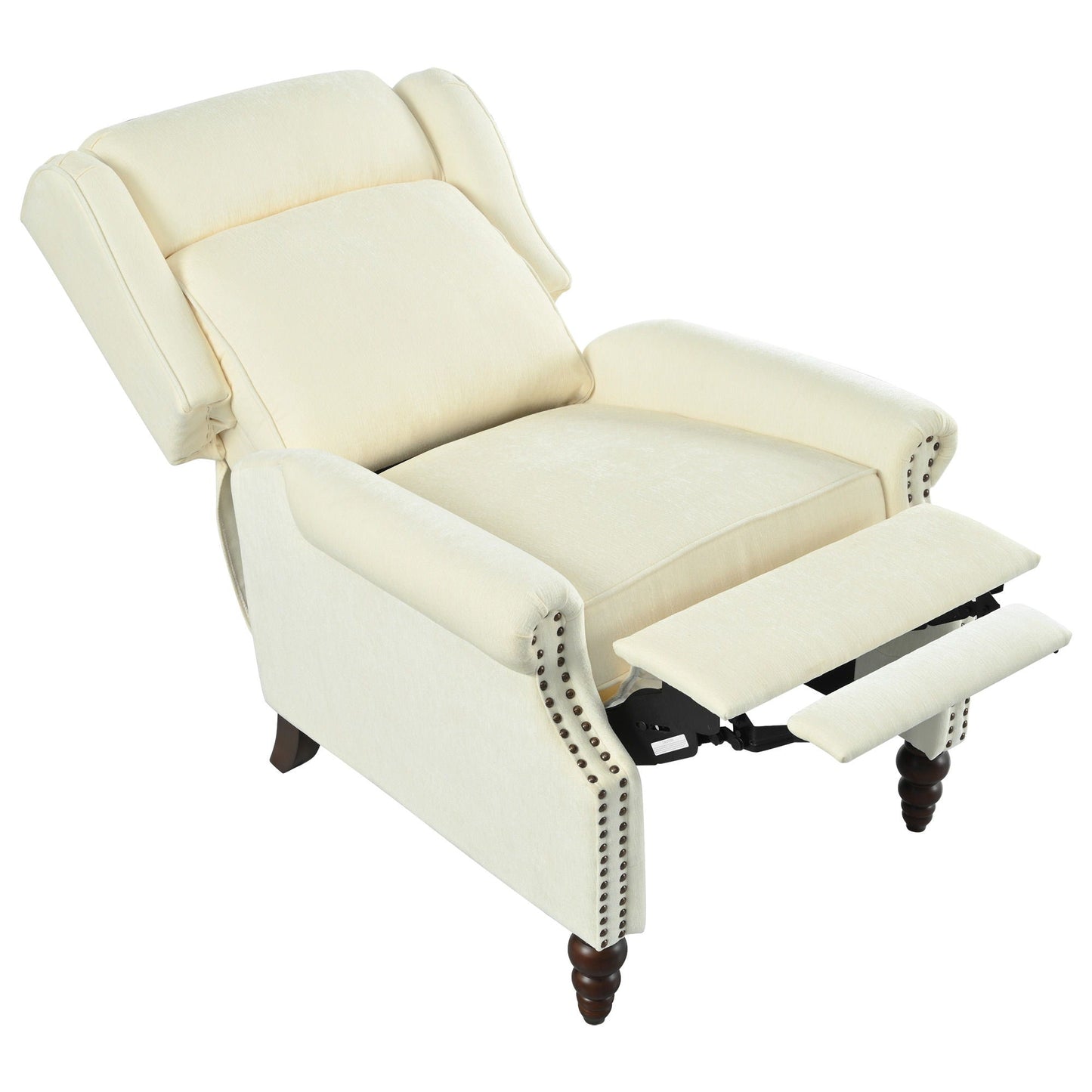 Push Back Recliner Chair Upholstered With Classic Wing Back And Solid Gourd-Shaped Legs