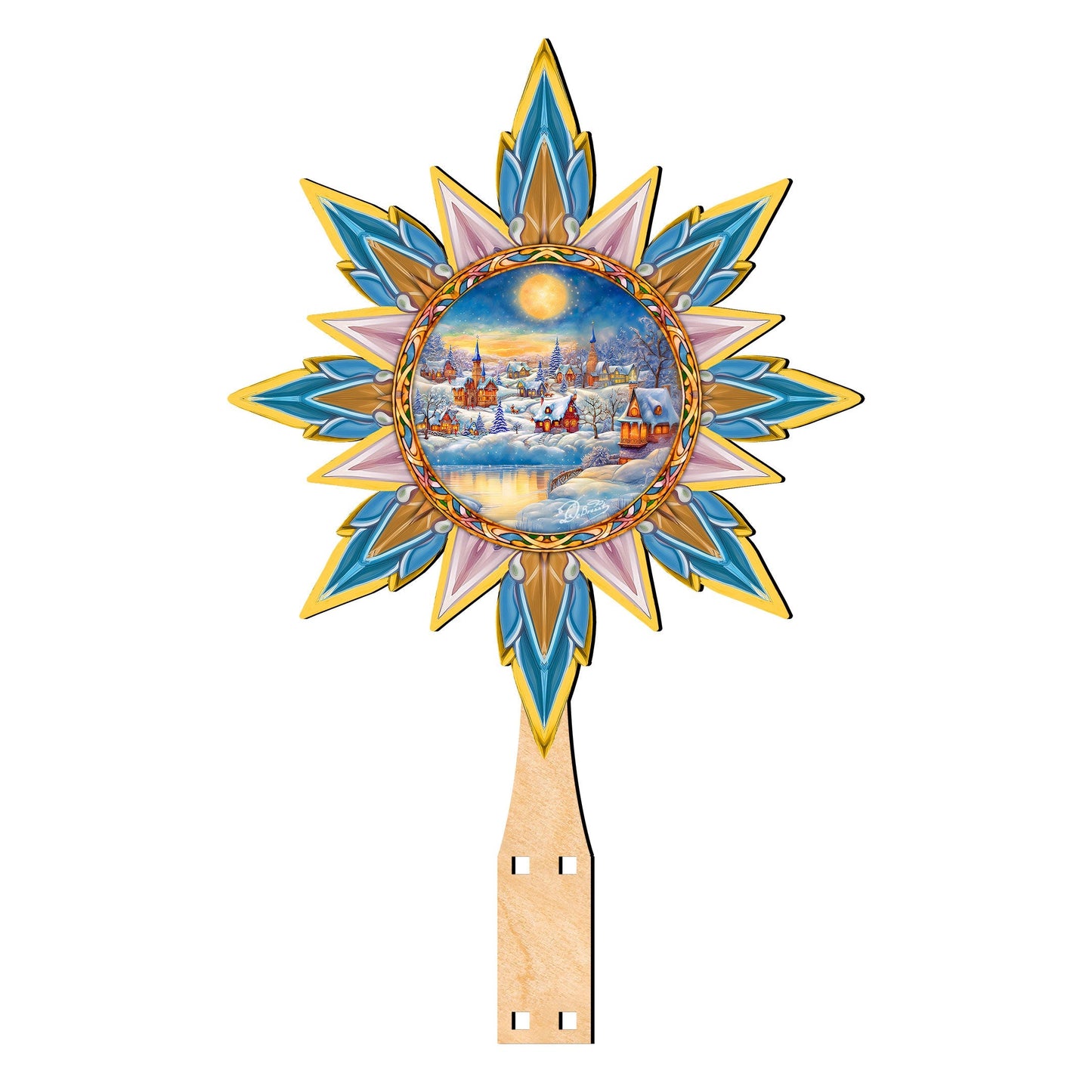 Christmas Village Star Tree Topper Wooden Decor by G. Debrekht - Christmas Decor - 89519