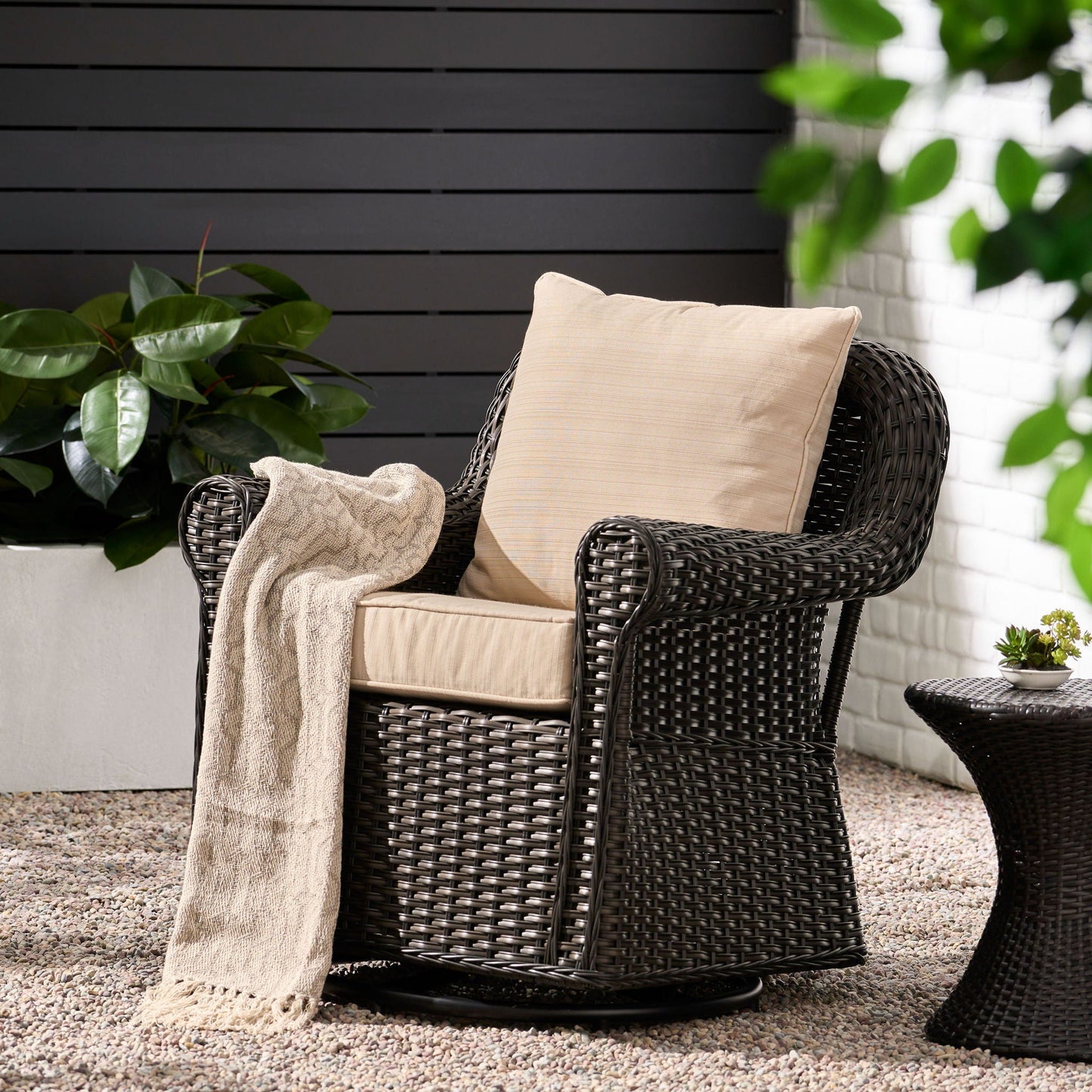 Amaya Outdoor Swivel Rocker Chair with Water Resistant Cushions