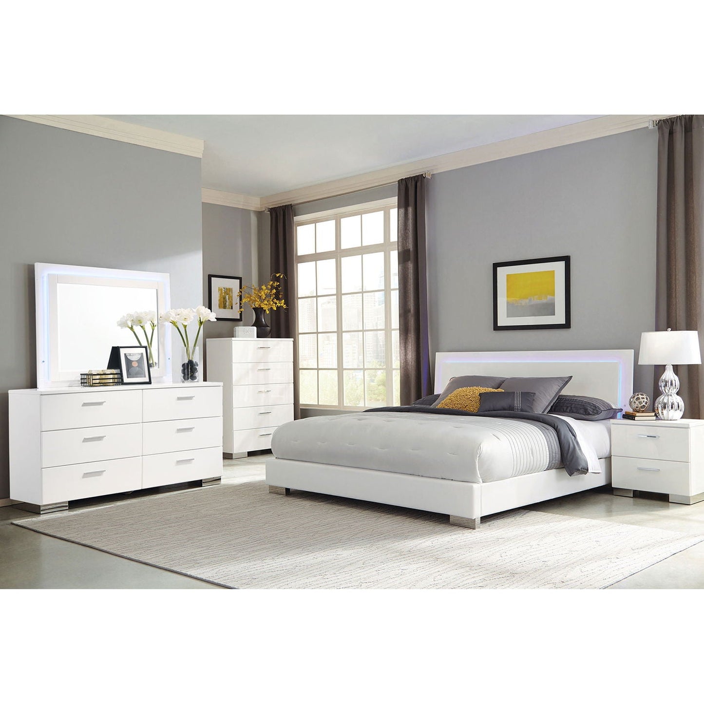 Dulcey - 6 Drawer Dresser With Mirror - Gloss White