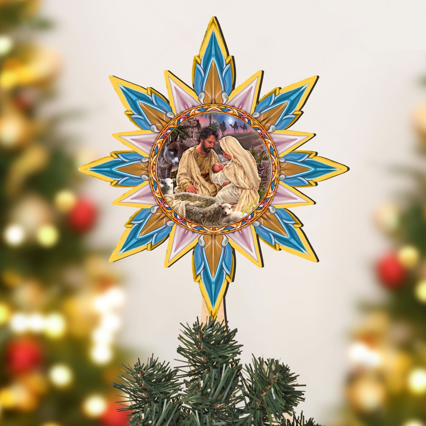 Nativity-themed Tree Topper Wooden Decor - Nativity Holiday Decor - Christmas Tree Topper