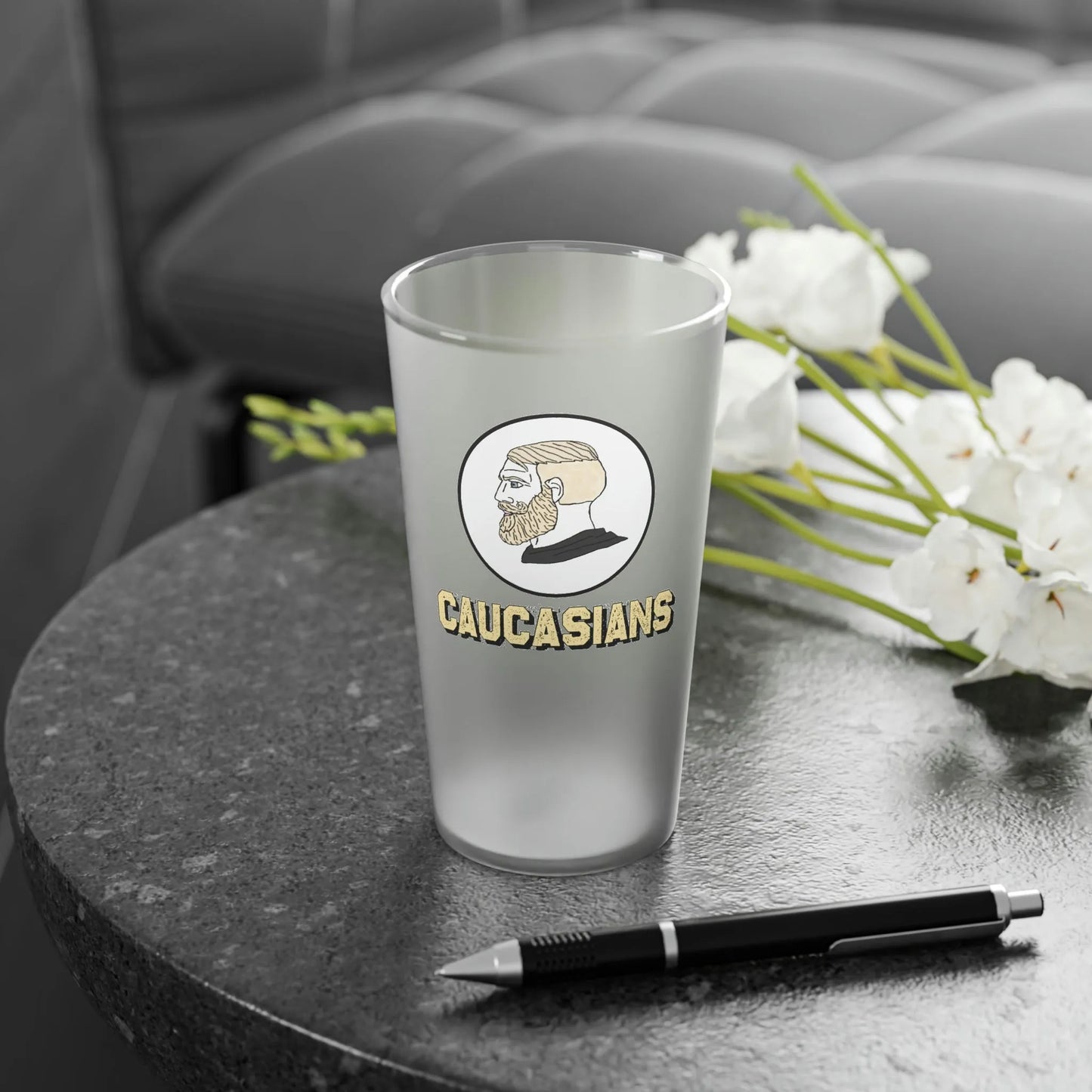 Caucasians Team Frosted Pint Glass, 16oz - 4LibertyShop.com
