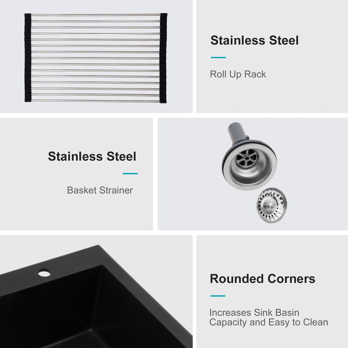 Quartz Kitchen Sink, Granite Composite, Drop In Sink With Durable Design
