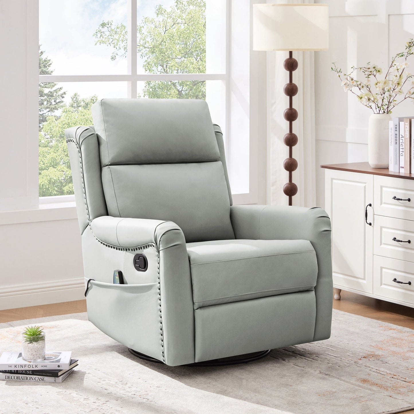Manual Recliner Swivel Rocking Chair With 8-Point Massage and Heating