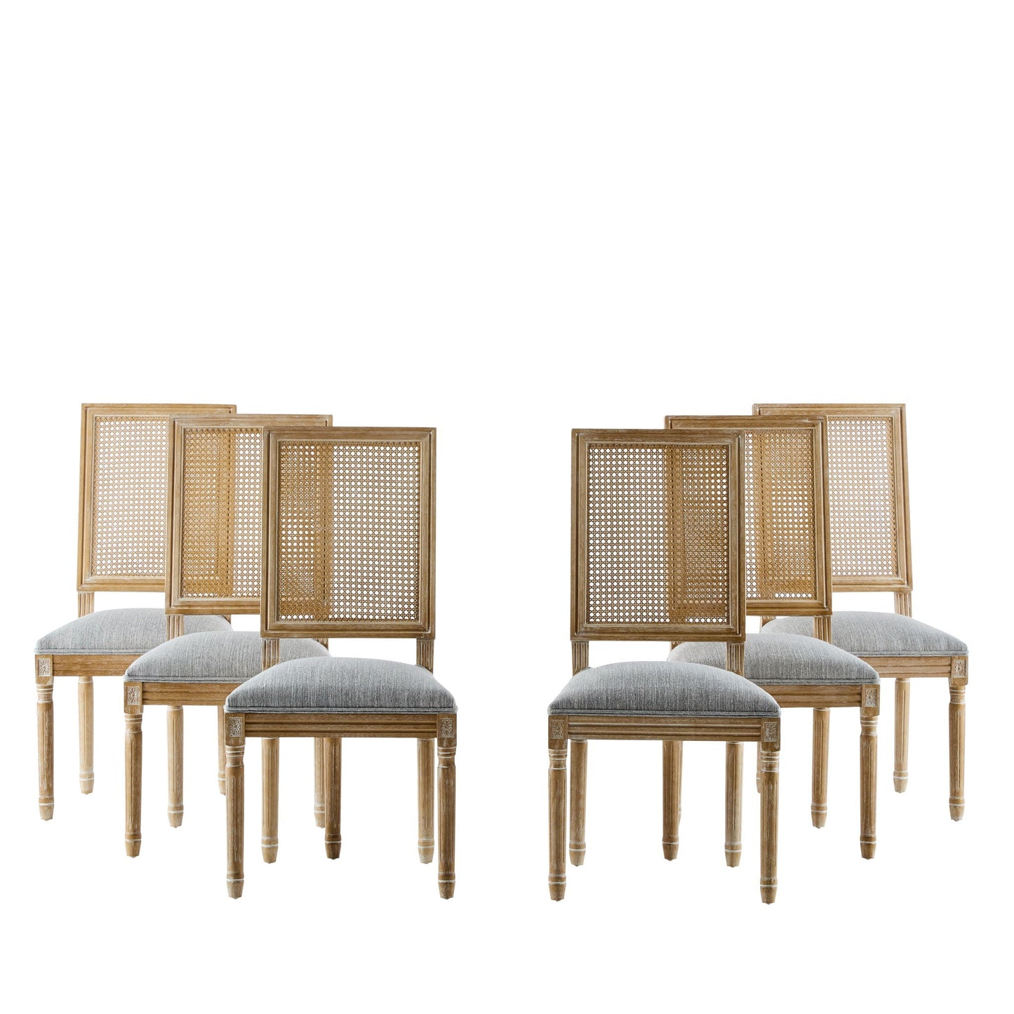 French Country Dining Chair With Rectangular Cane Backrest And Smooth Upholstered Seating
