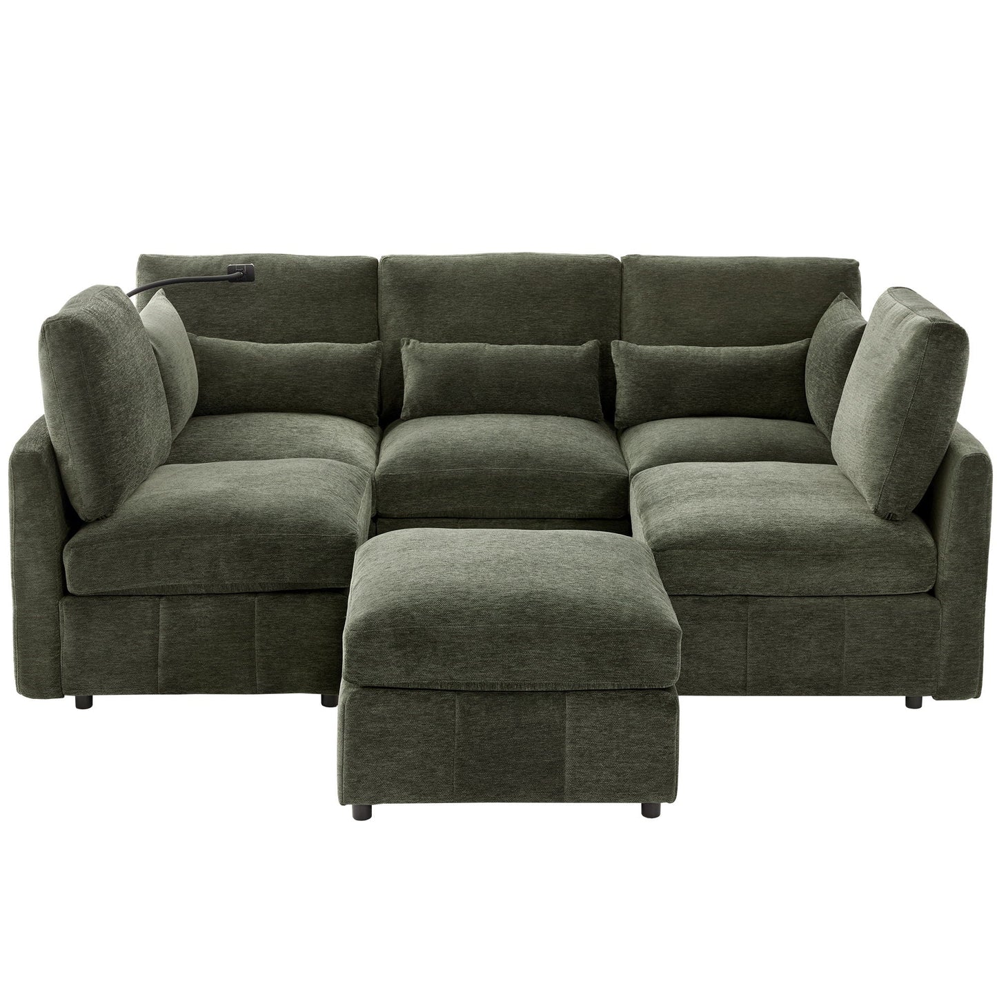 Modern Modular U-Shaped Sofa Bed With Movable Ottoman, USB Ports, Phone Holder