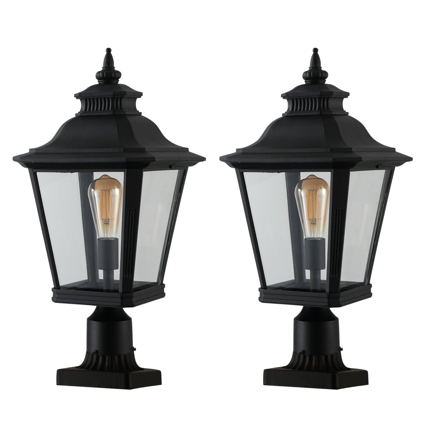 21' Outdoor Post Lantern Light 2-Pack – Vintage Black Metal & Clear Glass