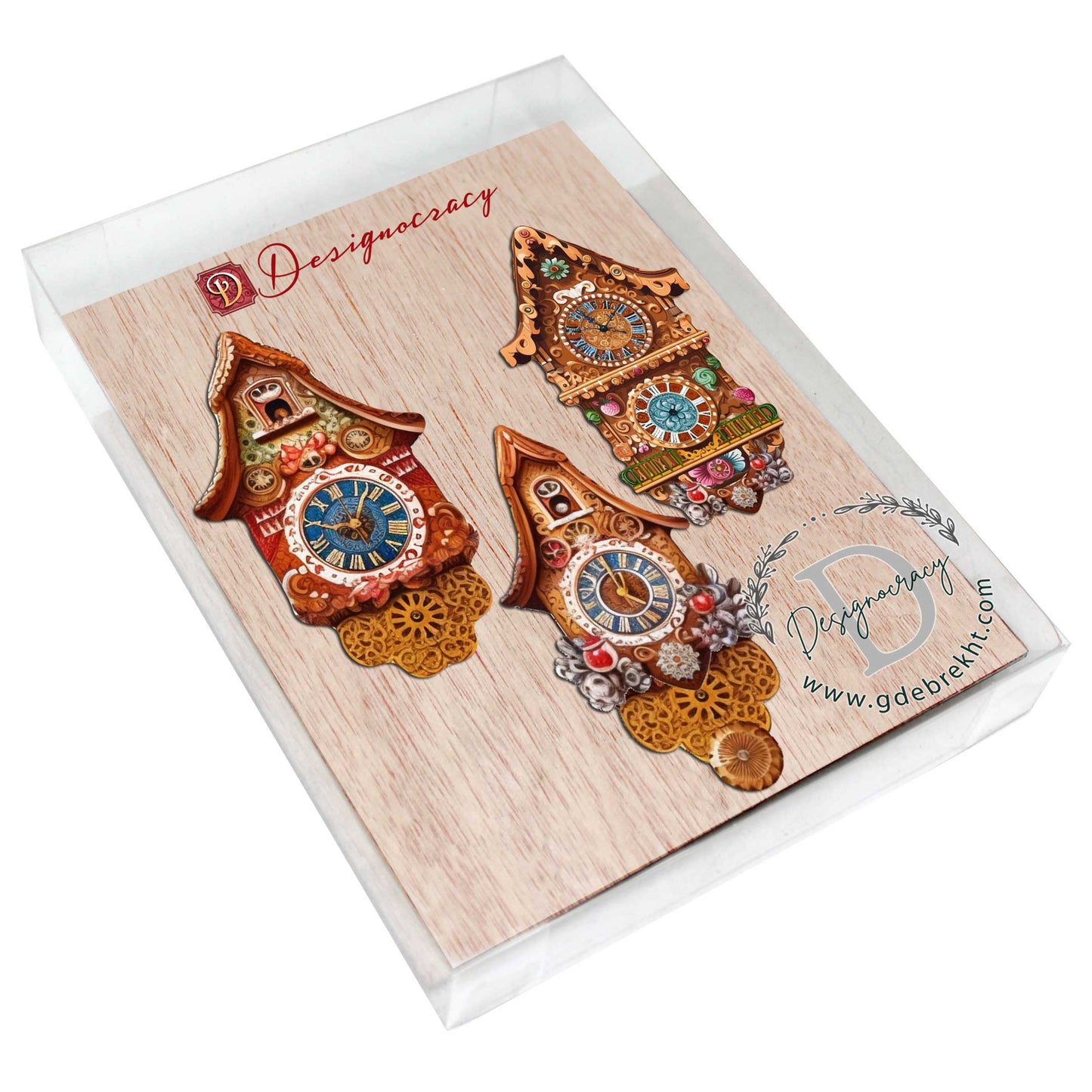 Miniature Clock Decorative Eco Wood Ornaments Set of 3 by G. Debrekht - Christmas Decor - 8091020-S3