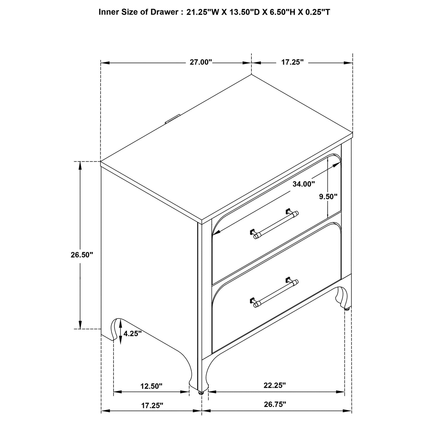 Helena - 2 Drawer Nightstand With Soft Curves - White