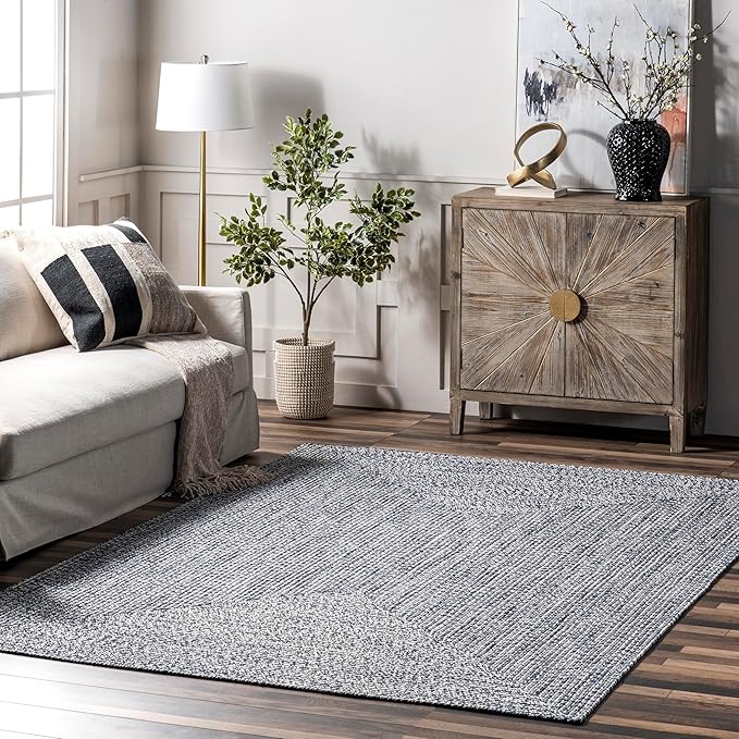 nuLOOM 10' x 14' Solid Hand Braided Indoor/Outdoor Area Rug, Pet-Friendly, High Traffic, Weather Resistant, for Patio, Balcony, Bedroom, Living, Dining Room, Wynn Navy