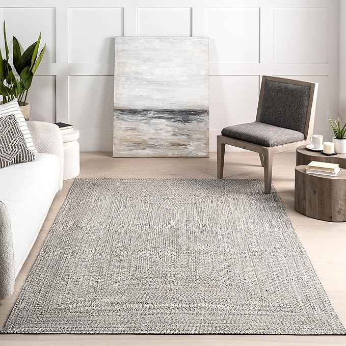 nuLOOM 2' x 16' Solid Hand Braided Indoor/Outdoor Area Rug, Pet-Friendly, High Traffic, Weather Resistant, for Patio, Balcony, Bedroom, Living, Dining Room, Wynn Salt and Pepper