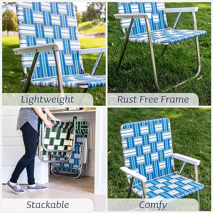 Lawn Chair USA Folding Aluminum Outdoor Patio Lawn Chair | Heavy-Duty Webbed Chairs for Camping, Sports, Beach, Yard & Tailgating | Lightweight Portable | Classic - Burgundy/White