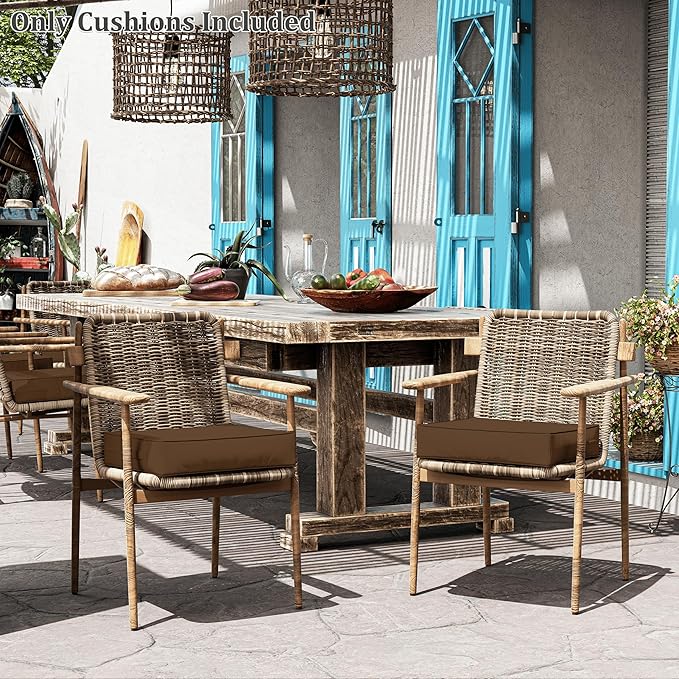 Patio Chair Cushions 19 X 19 X 4 Inch Waterproof Outdoor Seat Cushions for Patio Furniture, Outdoor Sofa Couch Pads with Ties & Handle, Set of 2, Chocolate