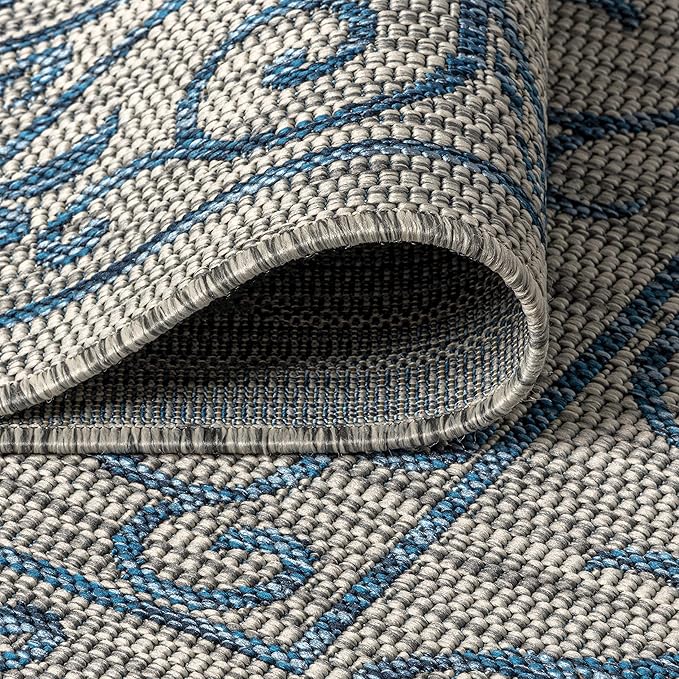 JONATHAN Y SMB106C-9 Charleston Vintage Filigree Textured Weave Indoor Outdoor Area Rug Classic Coastal Easy Cleaning Bedroom Kitchen Backyard Patio Non Shedding, 9 X 12, Gray/Navy
