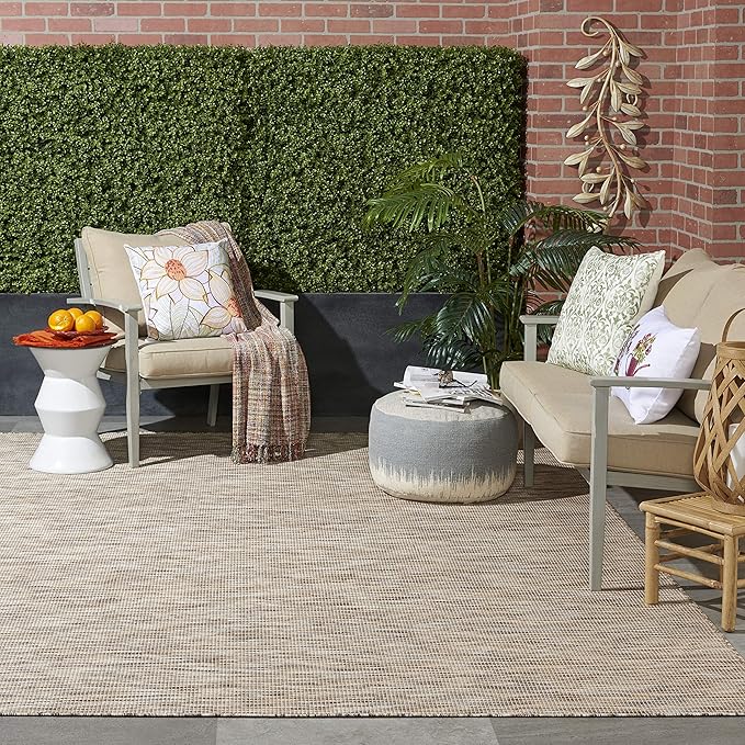 Nourison Positano Indoor-Outdoor Beige 8' x 10' Area Rug, Easy Cleaning, Non Shedding, Bed Room, Living Room, Dining Room, Backyard, Deck, Patio (8x10)