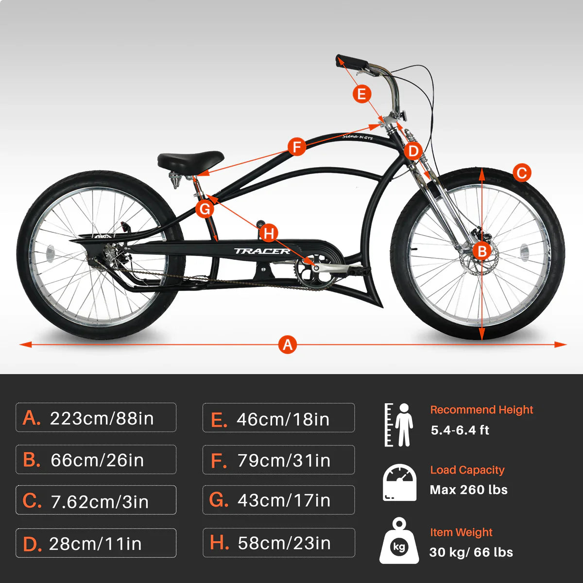 Tracer Siena GTS 3i Internal 3-Speed Classical Stretch Beach Cruiser Bike w/ Shifting Rod