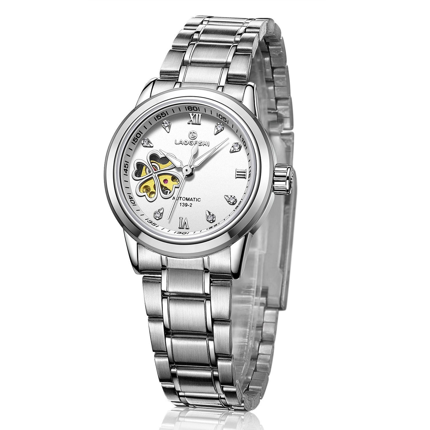 LAOGESH Women's Fully Automatic Mechanical Watch Fashion Hot Selling Night Glow Genuine Leather Steel Band Couple Watch