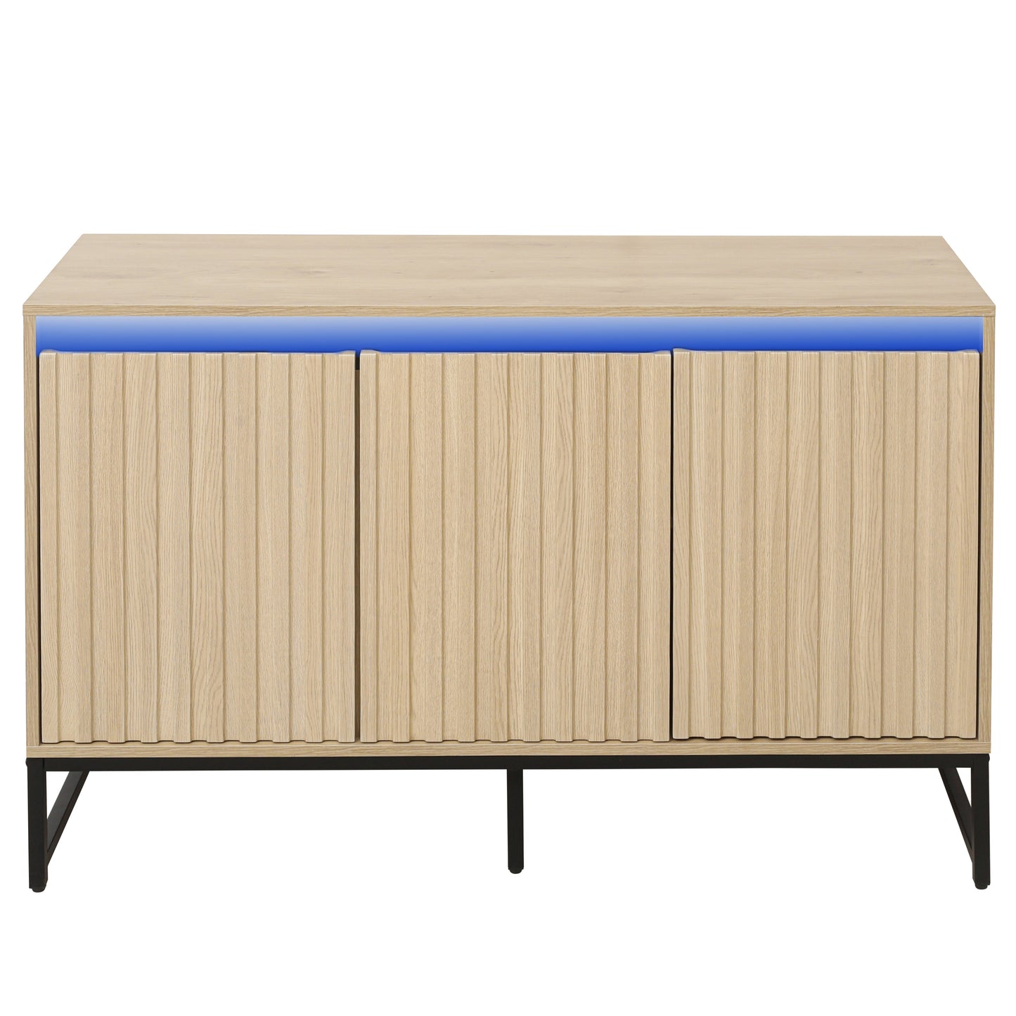 Engraved 3-door side panel with LED, self-service cabinet storage cabinet, modern coffee bar cabinet with adjustable shelf