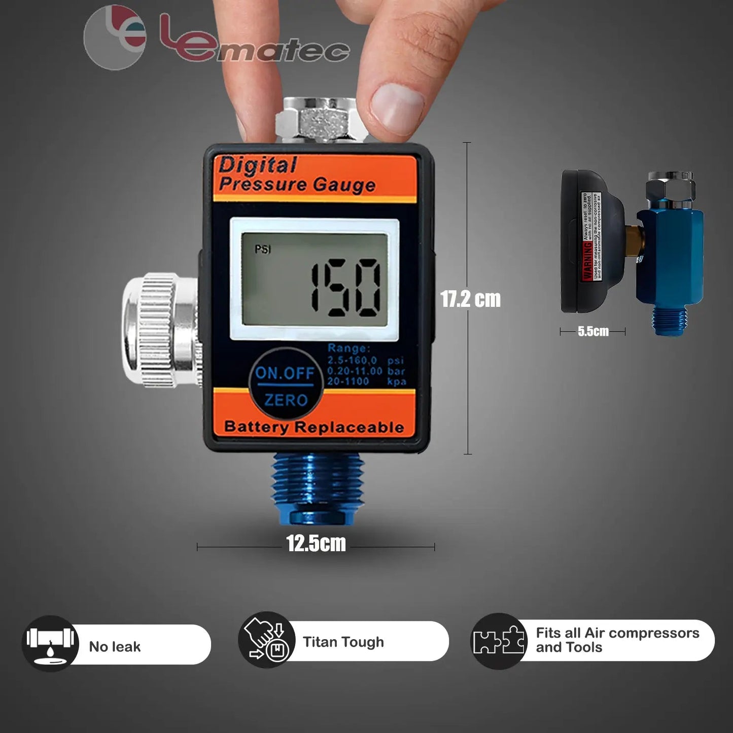 Professional Digital Air Pressure Regulator - Multi-Unit LCD Display with 160 PSI Range (DAR01B)