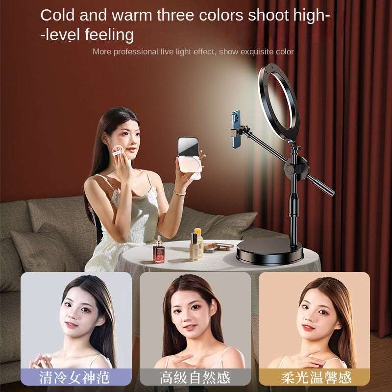 Mobile Phone Overhead Shooting Stand for Food Photography, Drawing, and Live Streaming - Adjustable Dual-Camera Position Desktop Phone Holder with Fill Light