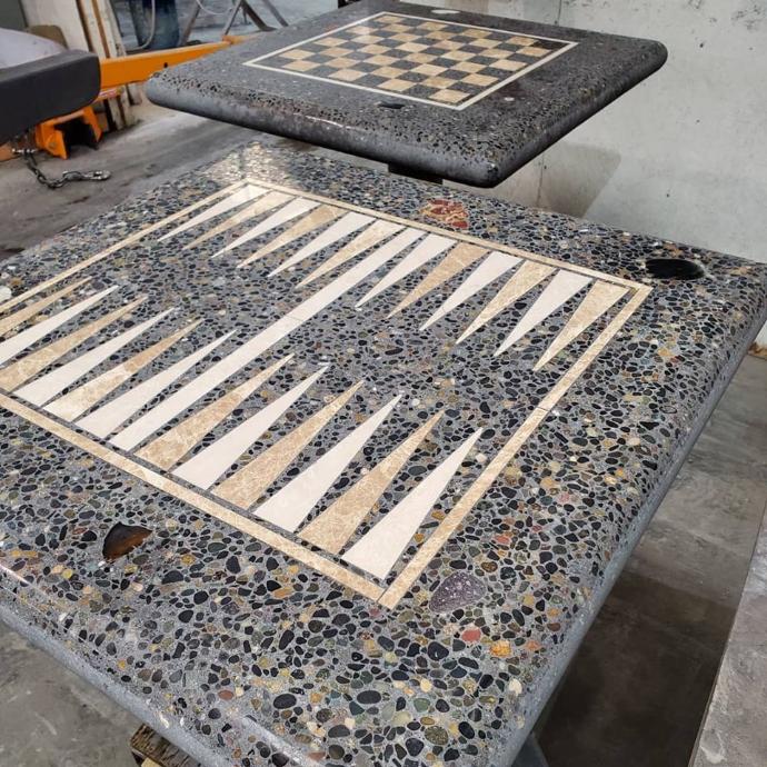 Stone Age Concrete Outdoor Backgammon Table Freestanding