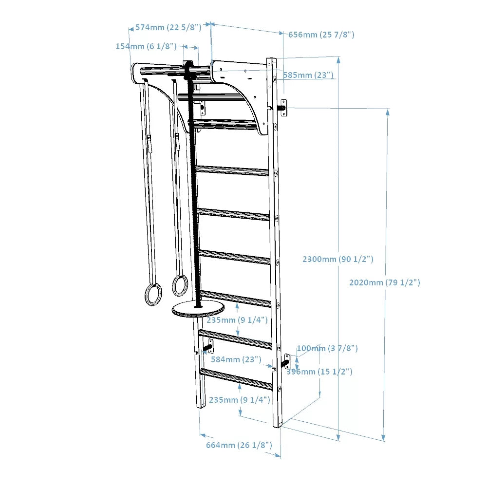 BenchK 211 Gymnastic Wall Bars with Ring and Swing Accessories