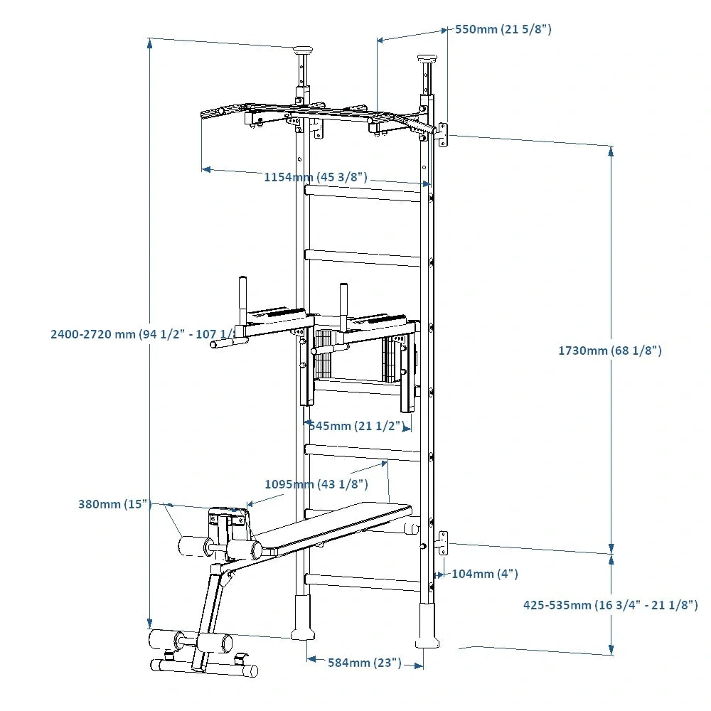 BenchK 523 Wall Mounted Gymnastic Wall Bars with Workout Bench and Pull-Up Bar