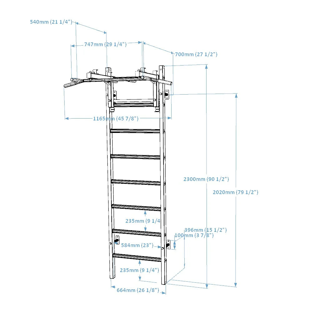BenchK 231 Gymnastic Wall Bars with Convertible Pull-up Bar / Barbell Holder